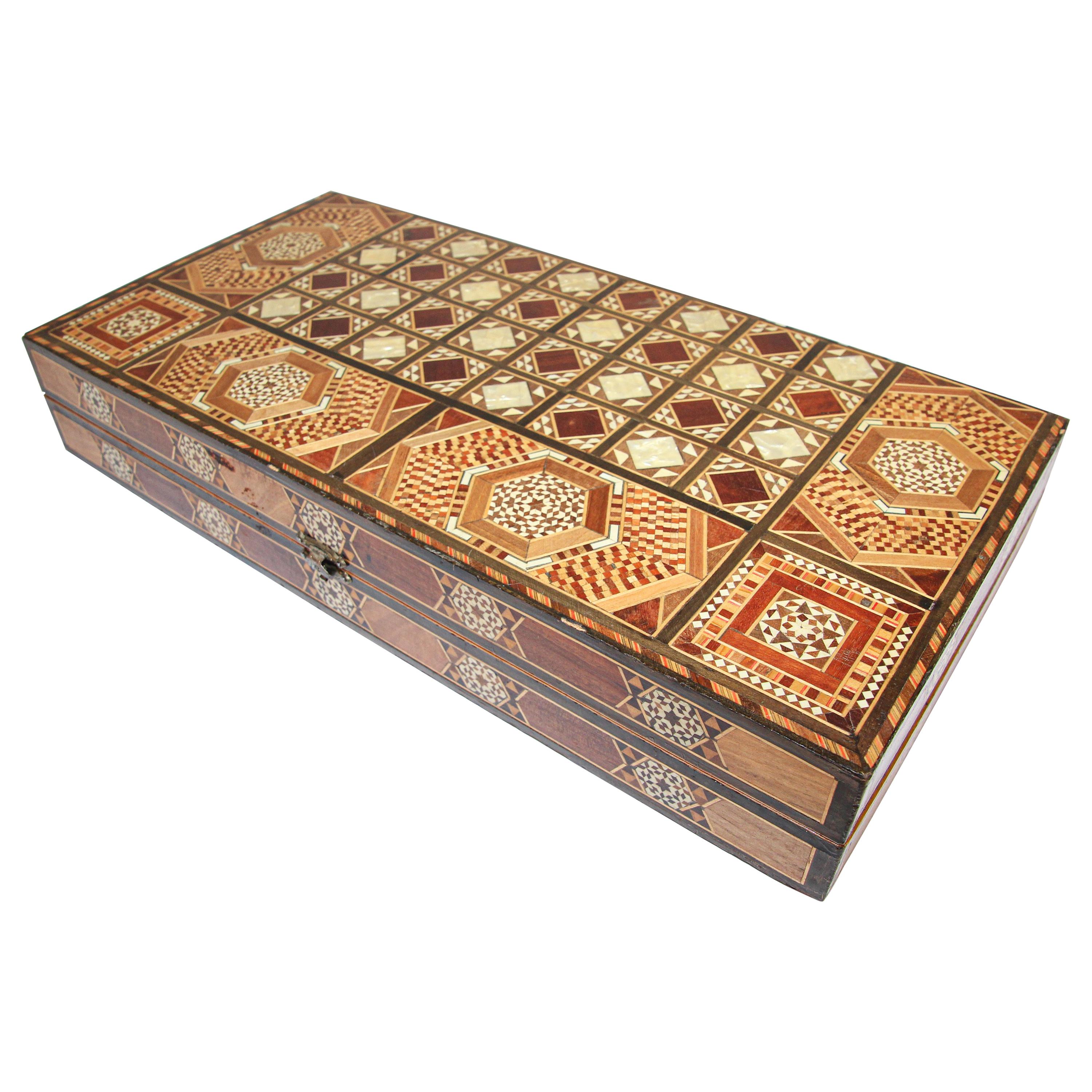 Vintage Midcentury Large Syrian Inlaid Mosaic Backgammon Game