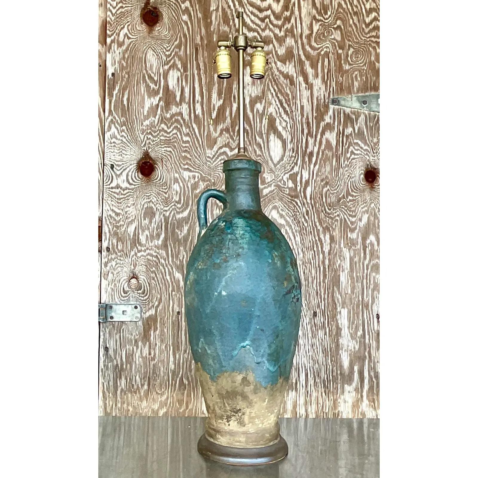North American Vintage Mid-Century Lava Glaze Table Lamp For Sale