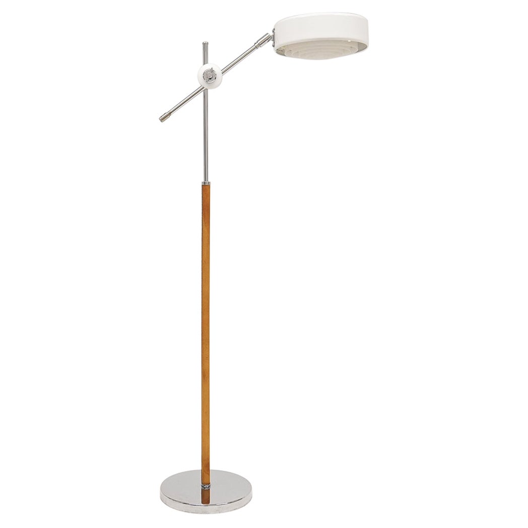 Vintage Midcentury Leather Chrome Floor Lamp Atelje Lyktan, Sweden