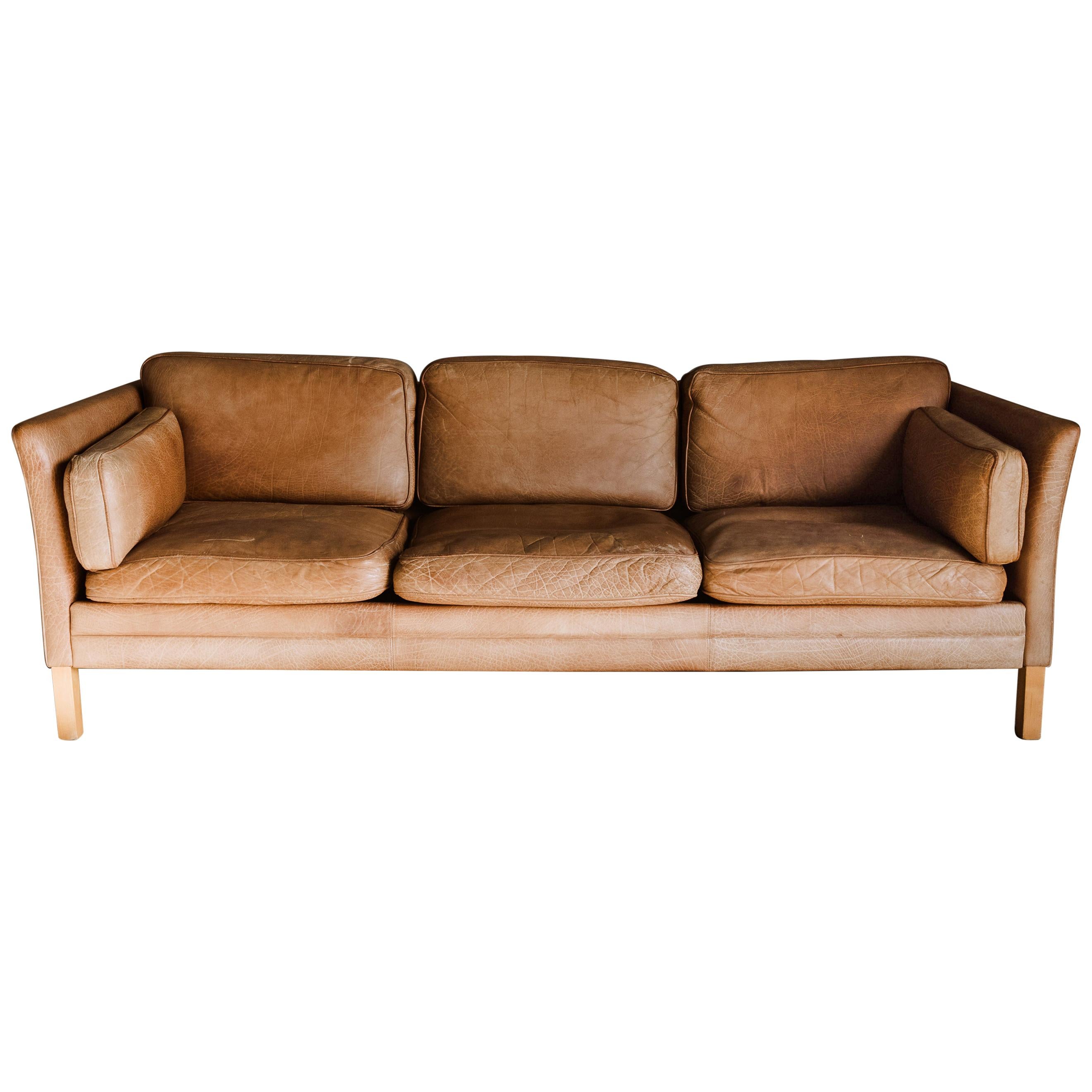 Vintage Midcentury Leather Sofa from Denmark, circa 1970