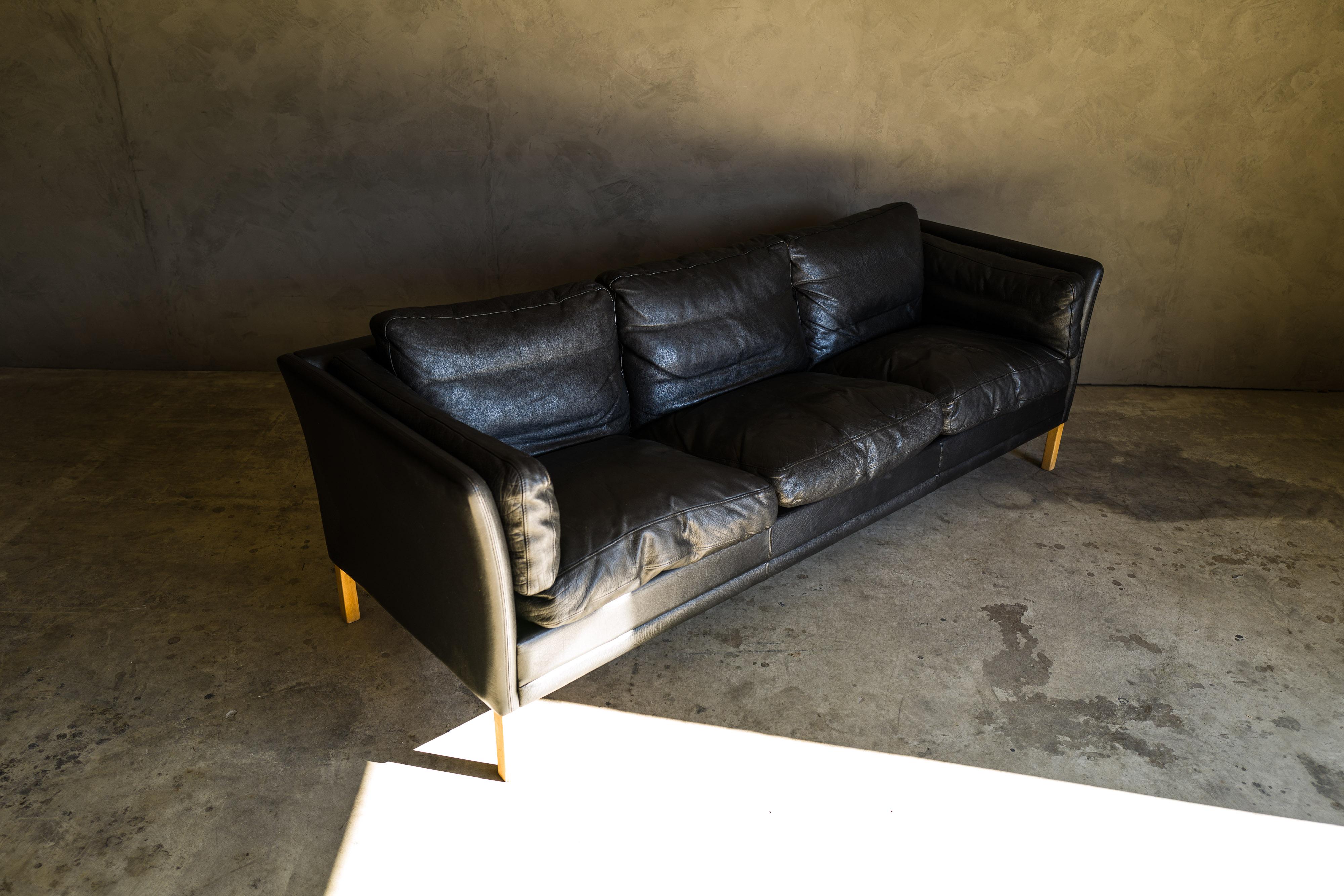 European Vintage Midcentury Leather Sofa from Denmark, circa 1980