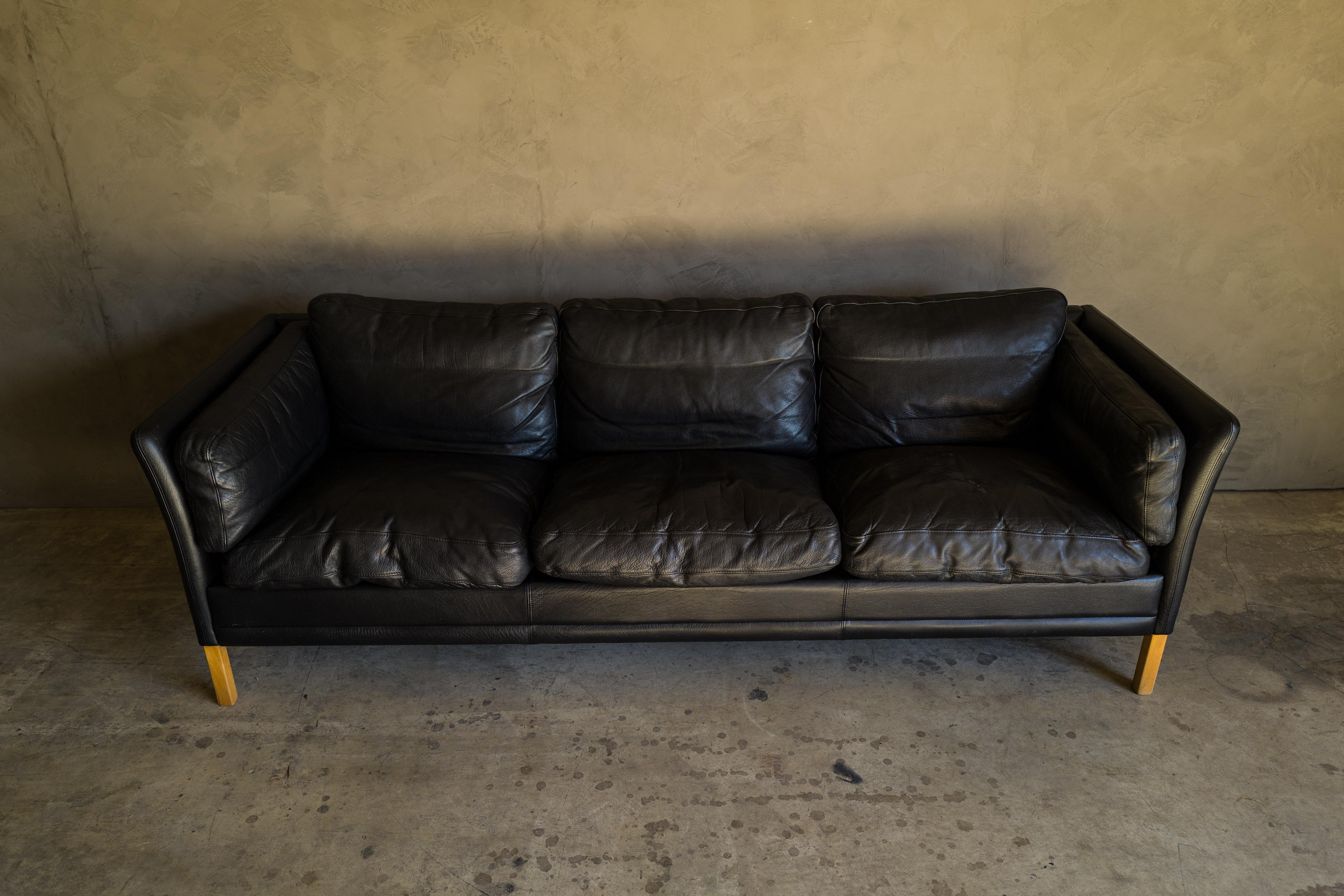 Vintage Midcentury Leather Sofa from Denmark, circa 1980 In Good Condition In Nashville, TN