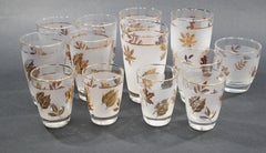 Vintage Midcentury Libbey Satz von 13 Frosted und Golden Foliage Cocktailgläser