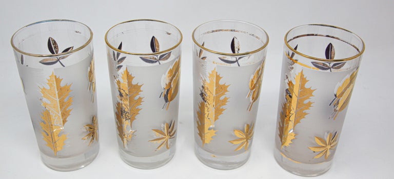 Mid Century Modern Glassware With Embossed Chinese Symbols in Gold - Set of  8