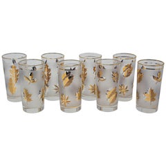 Vintage Midcentury Libbey Set of Eight Highball Frosted and Gold Glasses