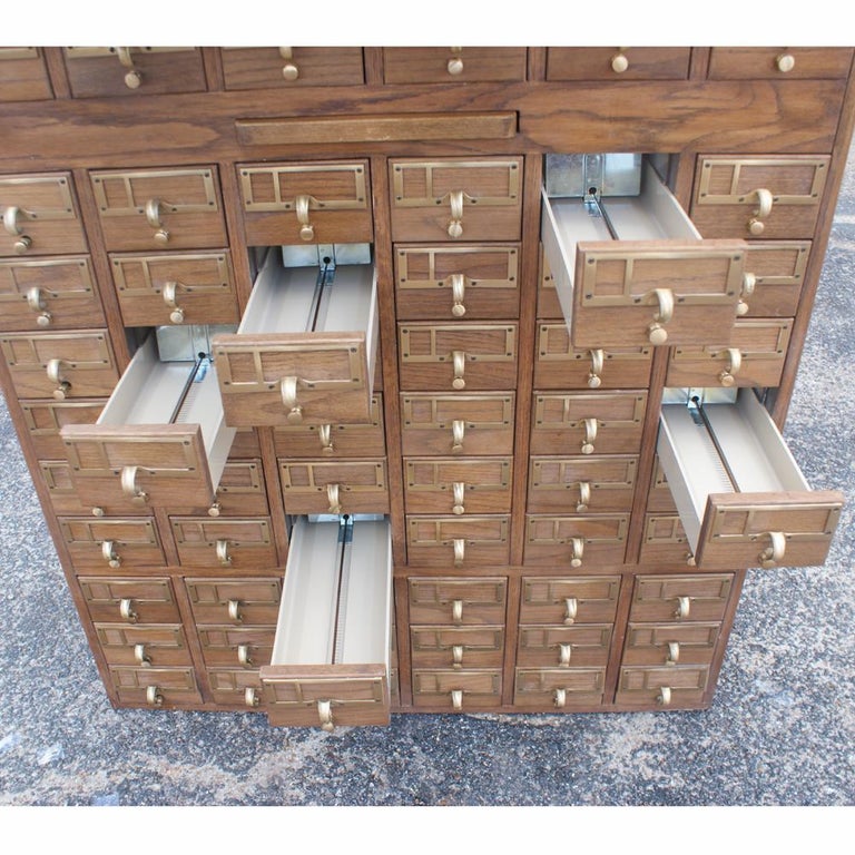 Vintage Midcentury Library 90 Drawer Oak Card File For Sale at