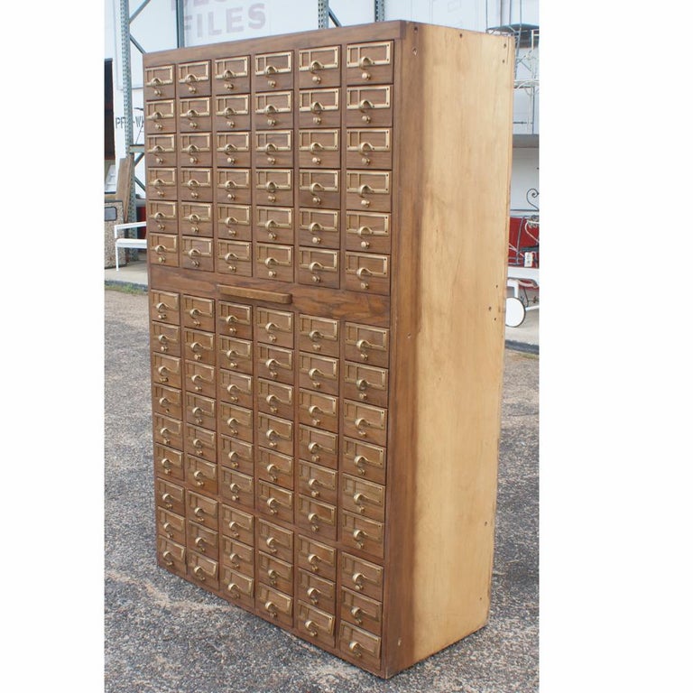 Vintage Midcentury Library 90 Drawer Oak Card File For Sale at