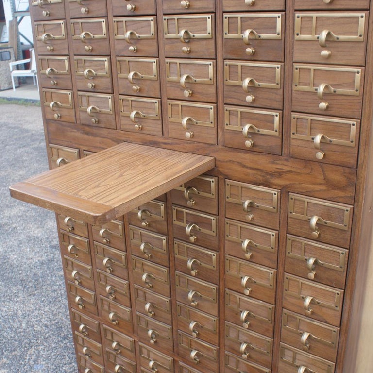 Vintage Midcentury Library 90 Drawer Oak Card File Cabinet 