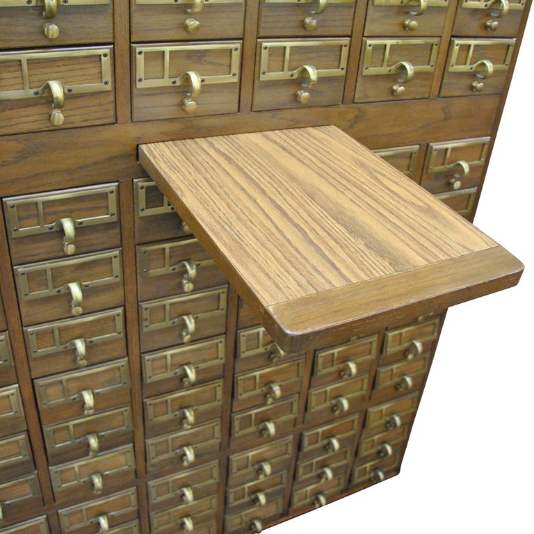 Vintage Midcentury Library 90 Drawer Oak Card File Cabinet For