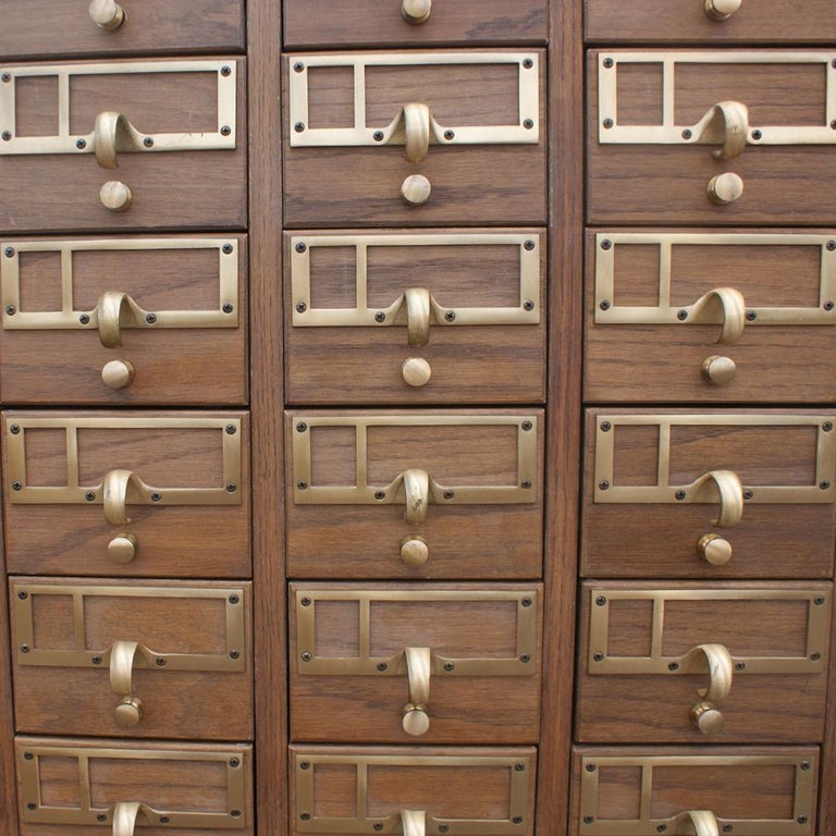 Vintage Midcentury Library 90 Drawer Oak Card File Cabinet At 1stdibs