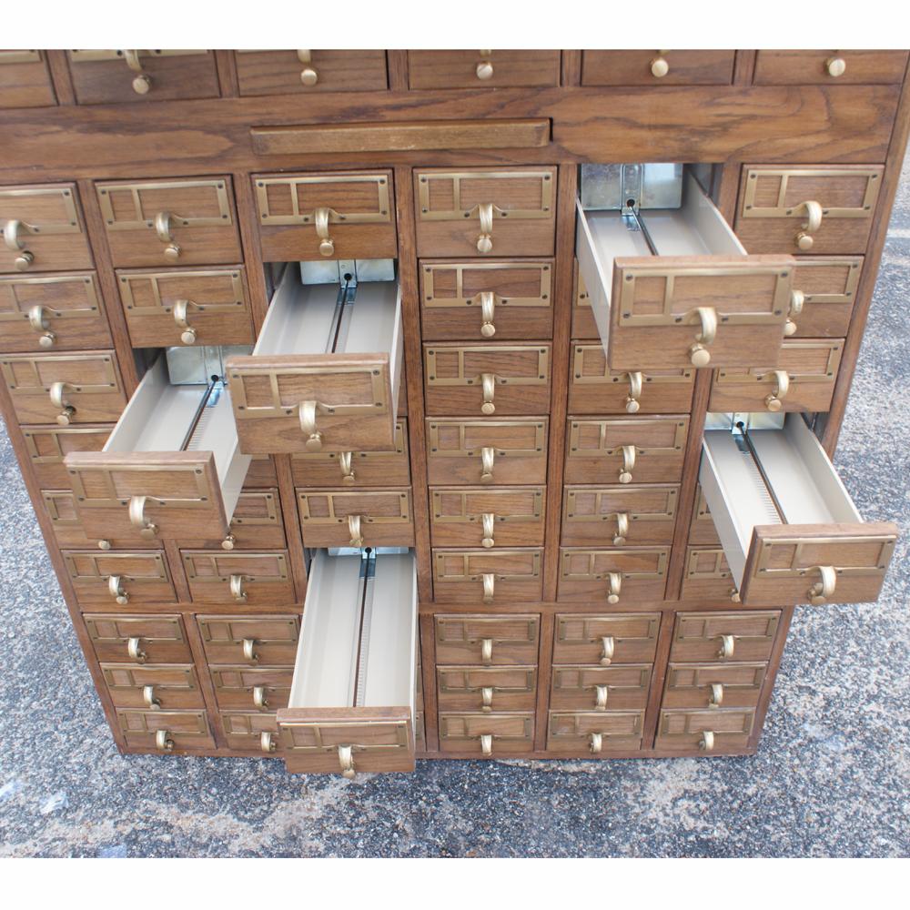 Mid-Century Modern Vintage Midcentury Library 90-Drawer Oak Card File Cabinet