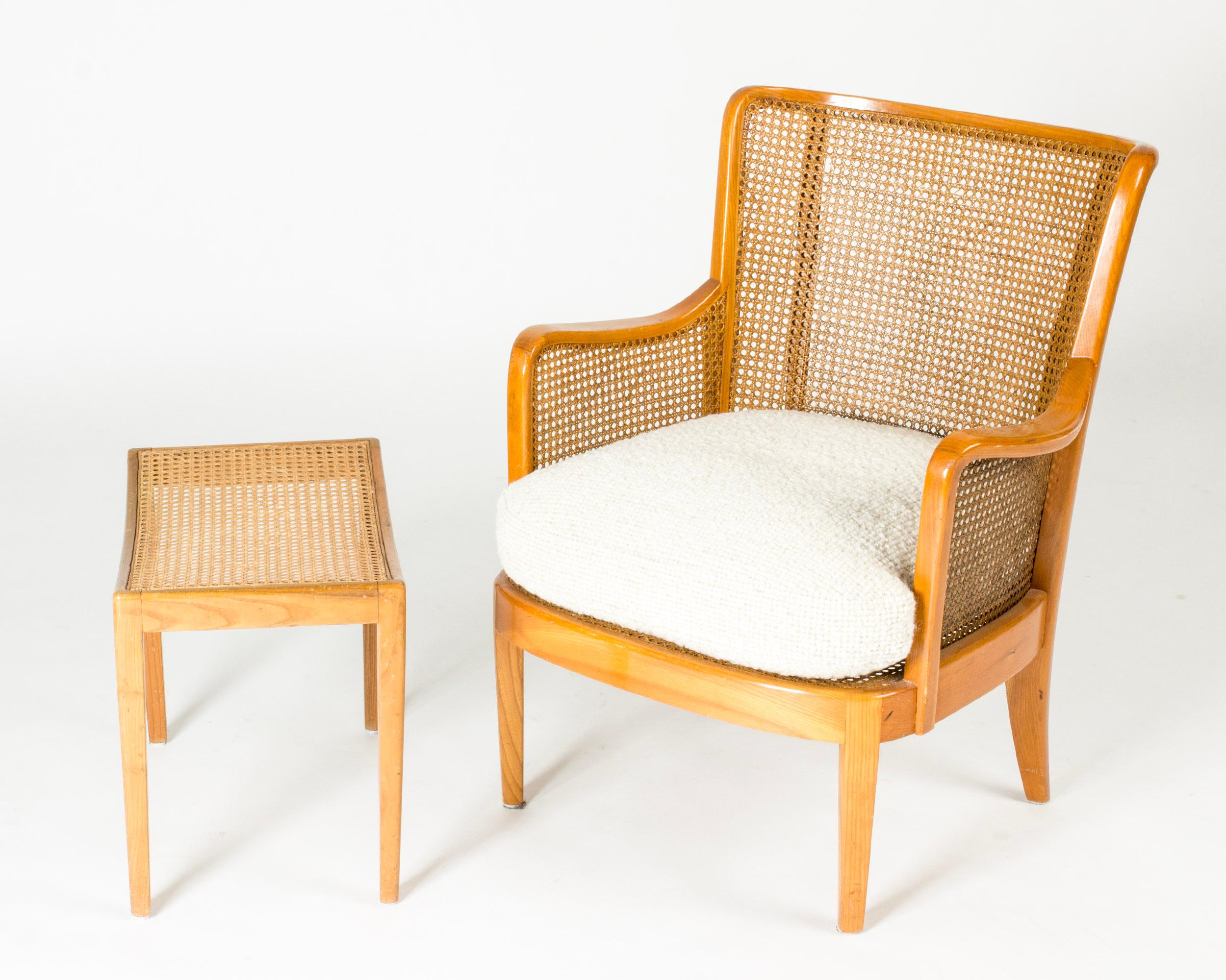 Scandinavian Modern Vintage Midcentury Lounge Chair and stool, Margareta Köhler, Sweden, 1940s For Sale
