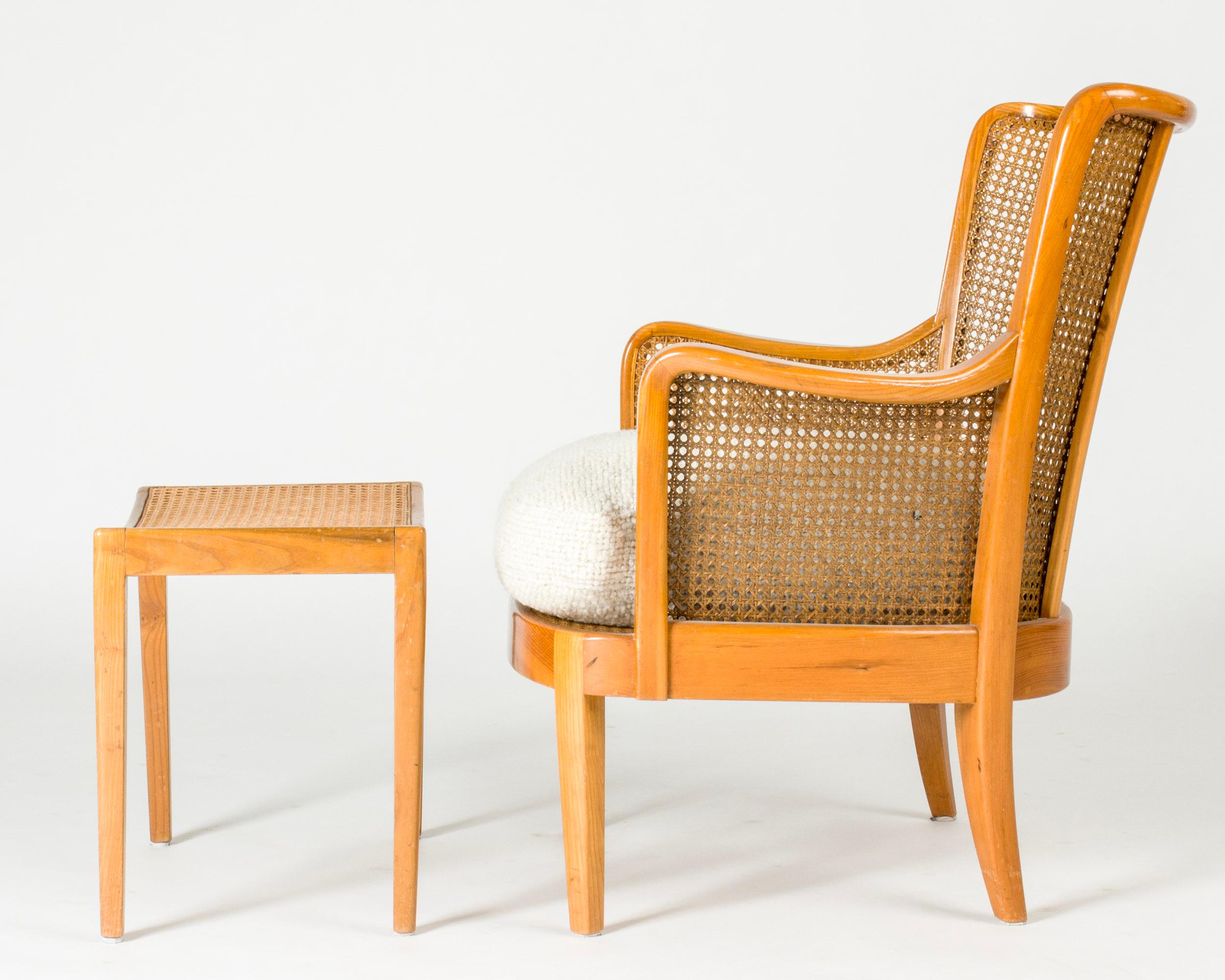 Swedish Vintage Midcentury Lounge Chair and stool, Margareta Köhler, Sweden, 1940s For Sale