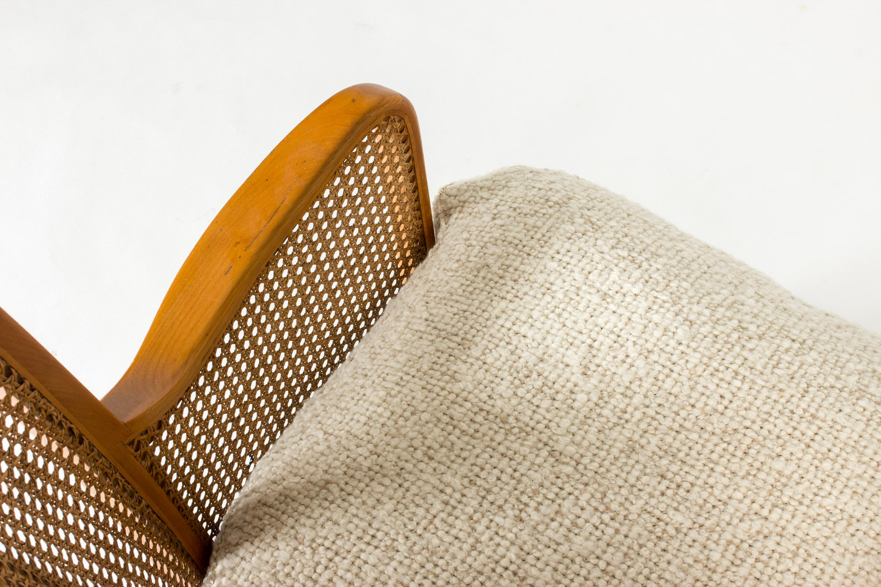 Rattan Vintage Midcentury Lounge Chair and stool, Margareta Köhler, Sweden, 1940s For Sale