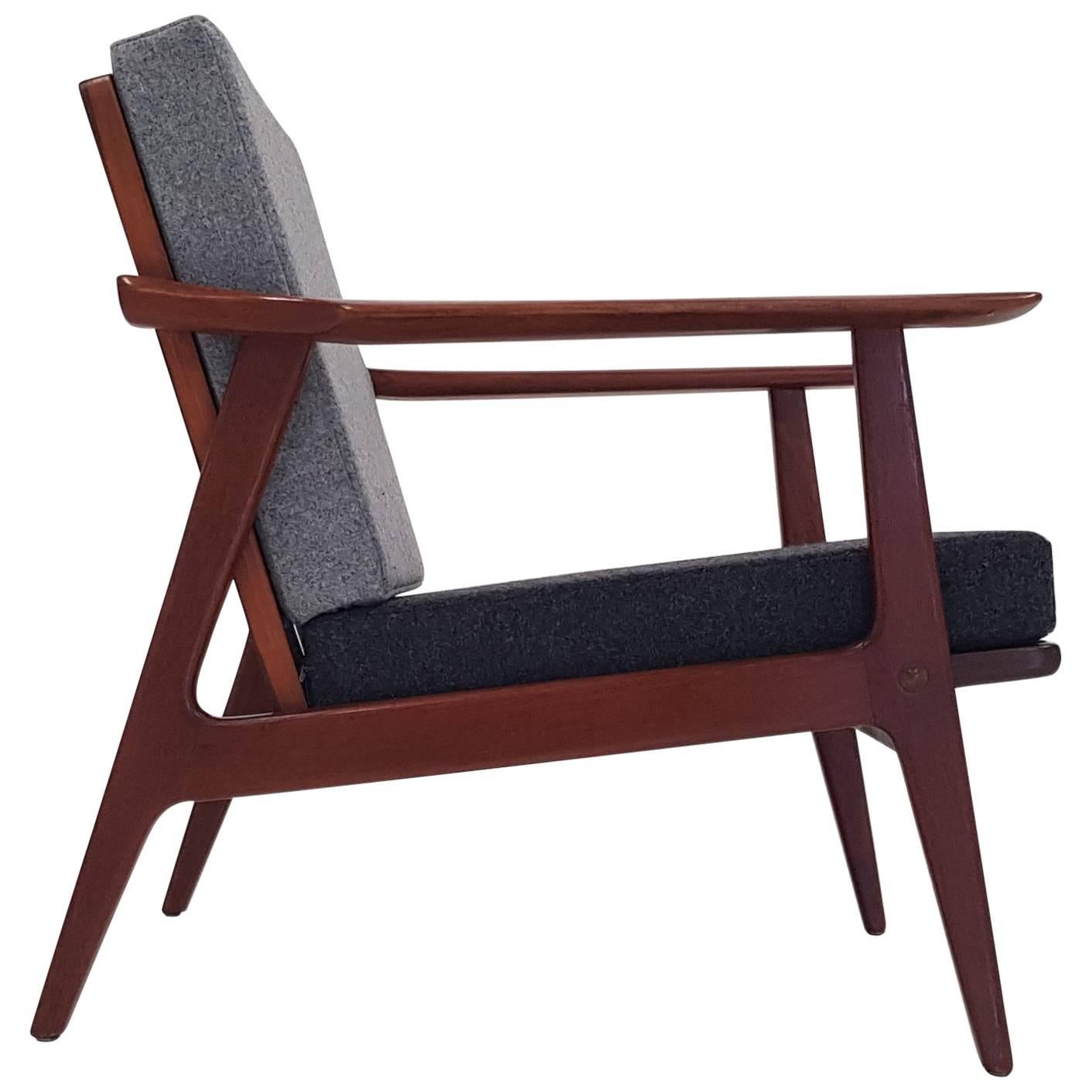 Vintage Midcentury Lounge Chair Reupholstered in Two-Tone Wool Fabric