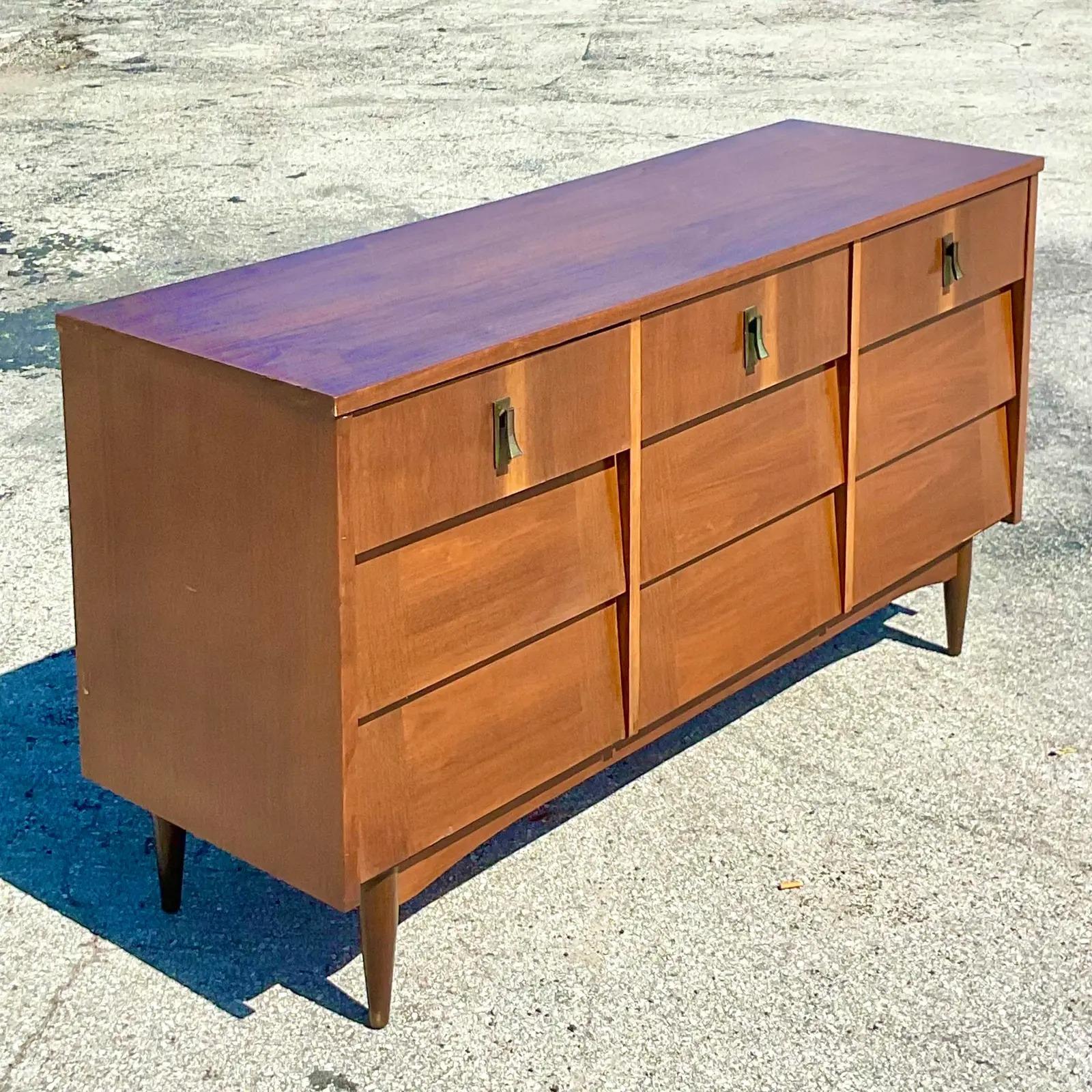 Wood Vintage Midcentury Louvered Dresser For Sale