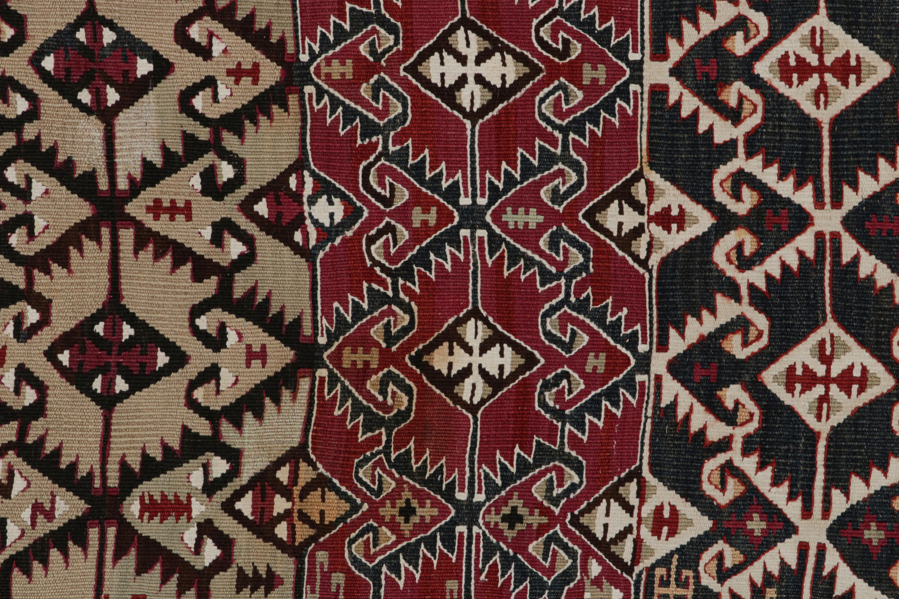 Turkish Vintage Midcentury Malatya Geometric Burgundy Red Wool Kilim Rug by Rug & Kilim For Sale