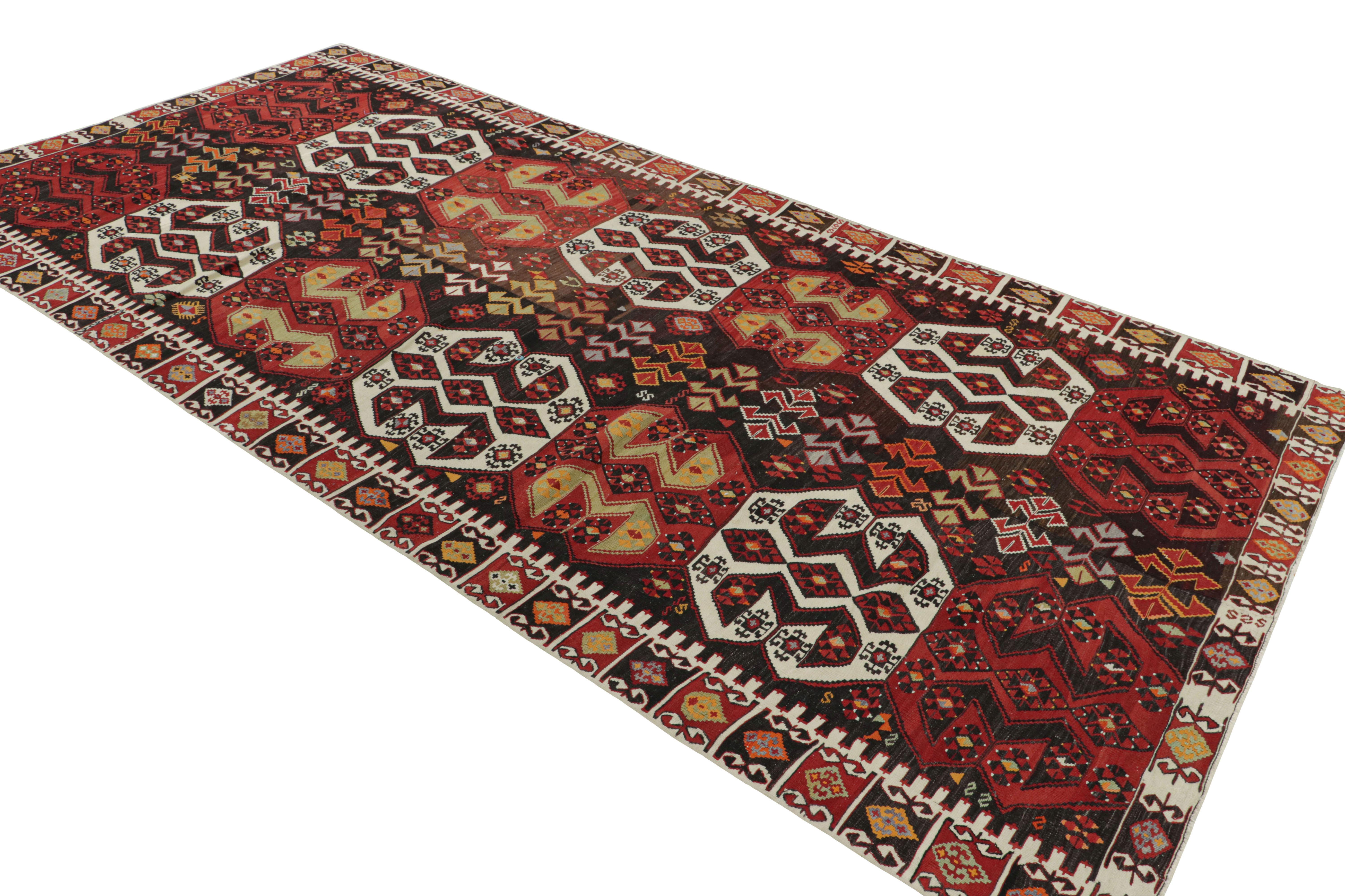 Hand-Woven Vintage Midcentury Malatya Red and Off-White Wool Kilim Rug by Rug & Kilim For Sale