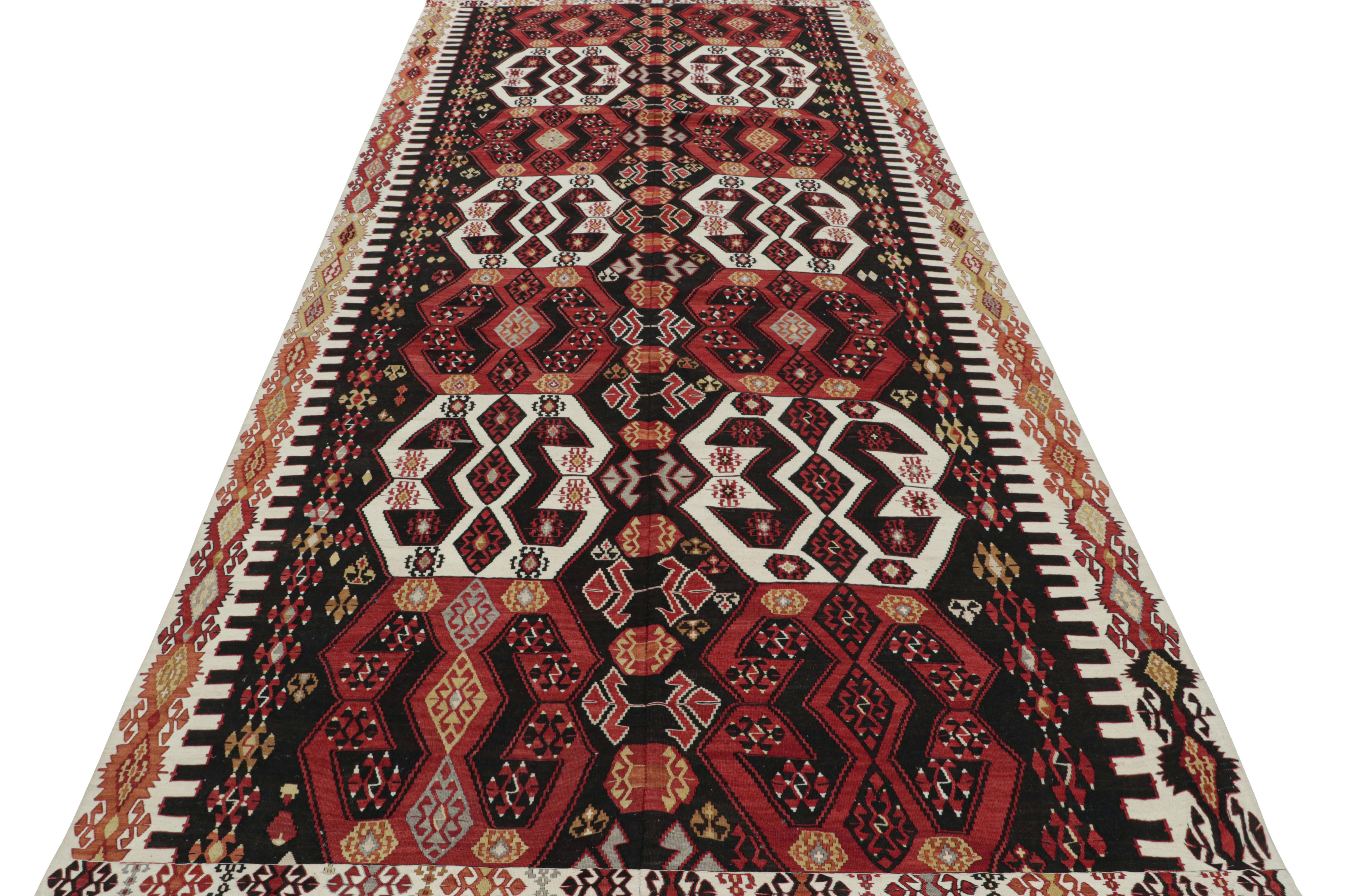Hand-Woven Vintage Midcentury Malatya Red and Off-White Wool Kilim Rug by Rug & Kilim For Sale