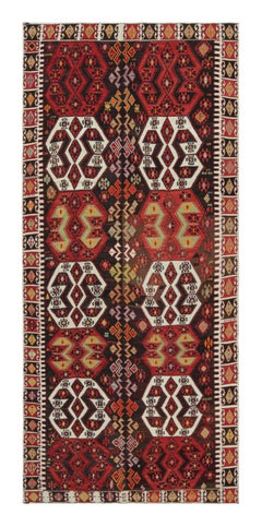 Vintage Midcentury Malatya Red and Off-White Wool Kilim Rug by Rug & Kilim
