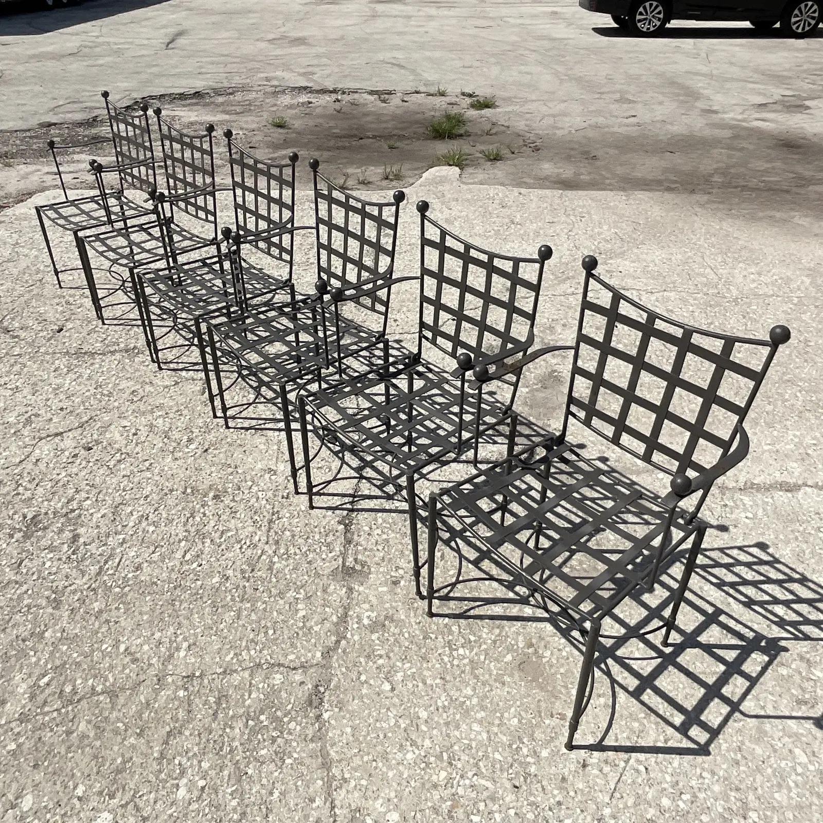 Vintage Mid-Century Mario Papparzini for Salterini Wrought Iron Dining Chairs, 6 In Good Condition In west palm beach, FL