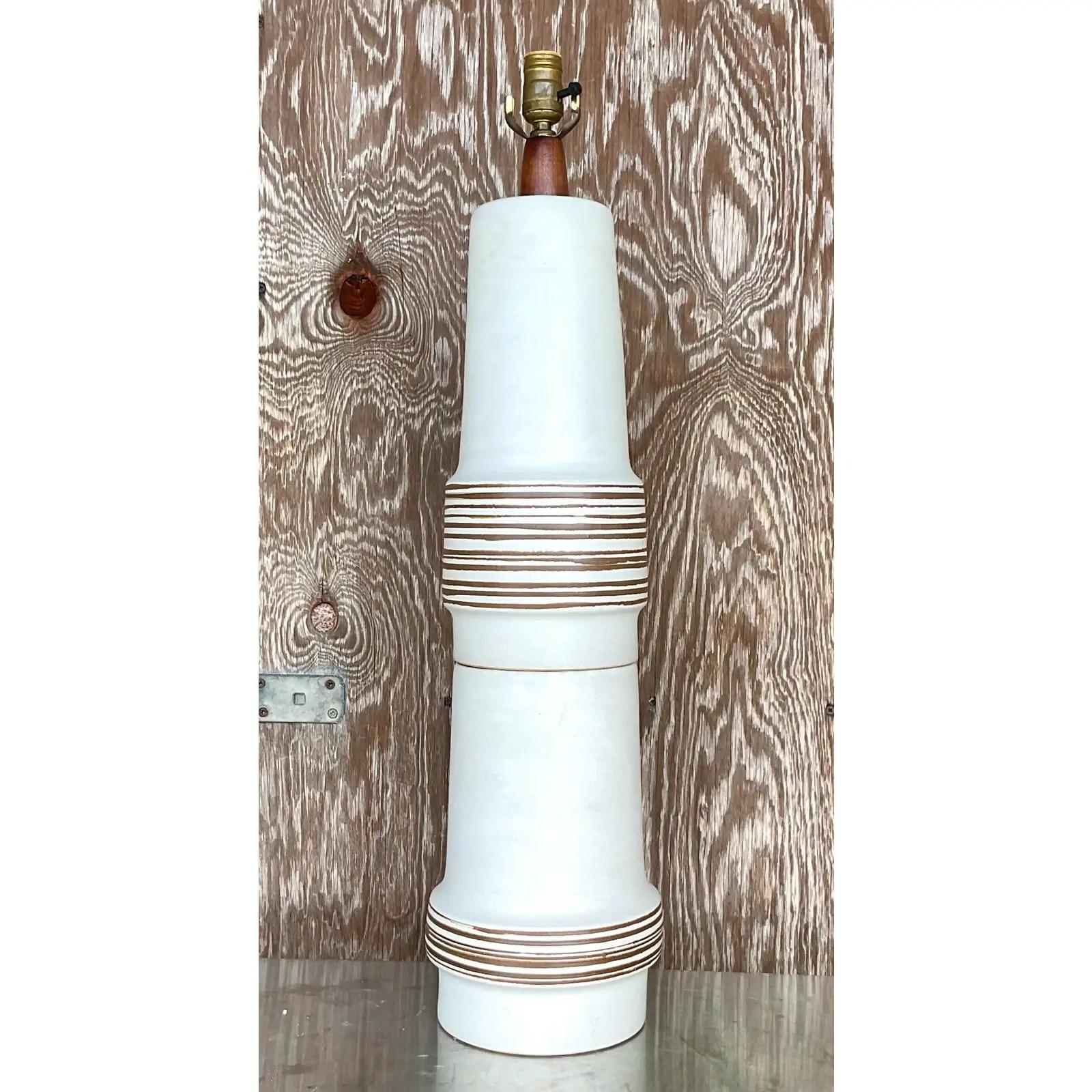 Mid-Century Modern Vintage Midcentury Martz Signed Stacked Ceramic Table Lamp For Sale
