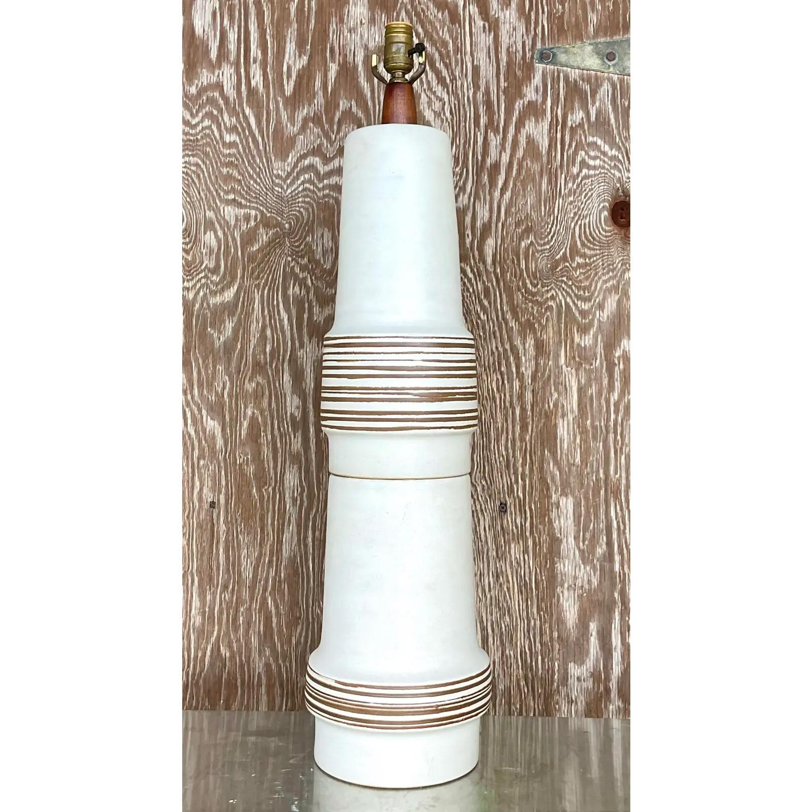 North American Vintage Midcentury Martz Signed Stacked Ceramic Table Lamp For Sale