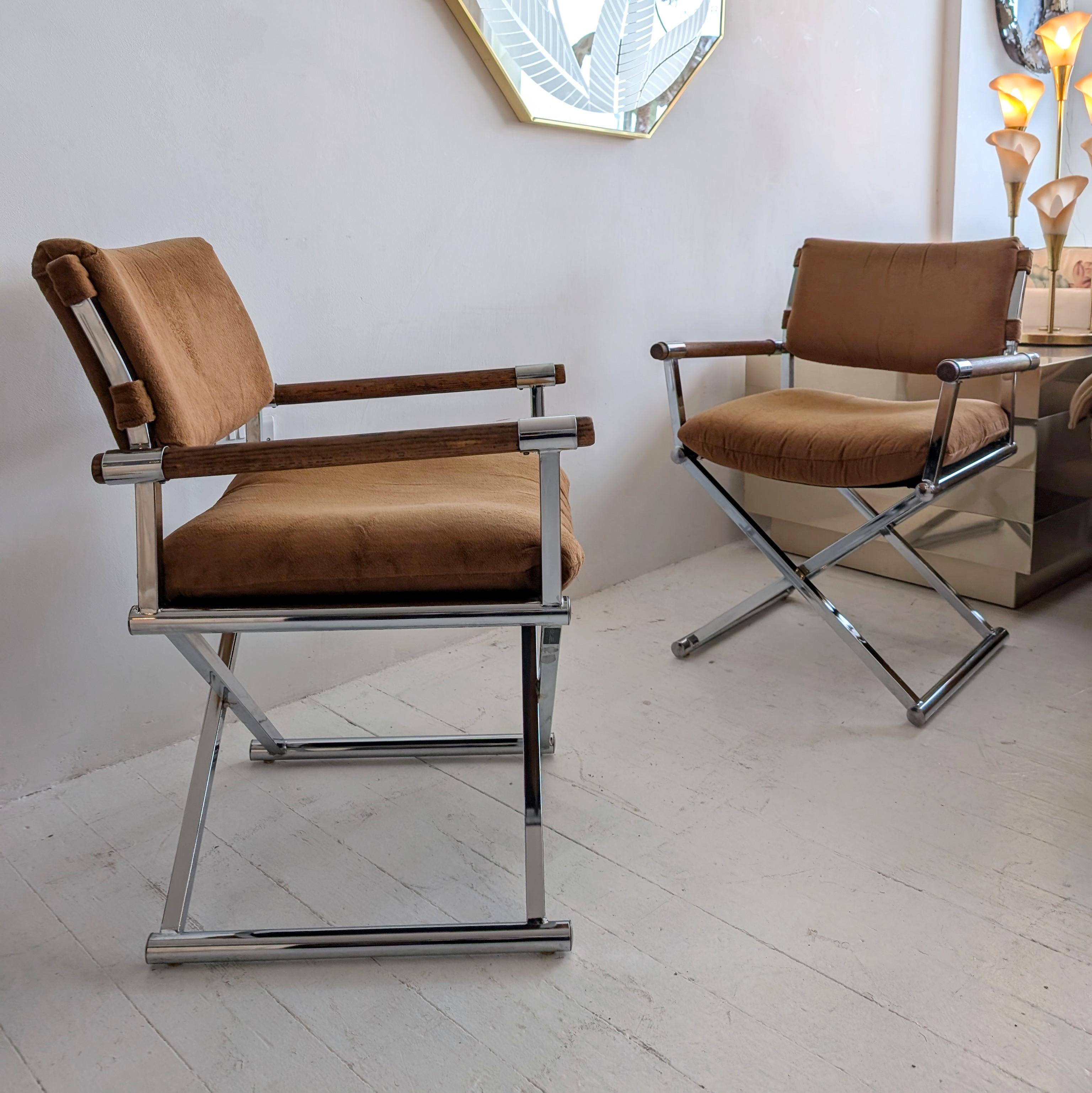 Vintage midcentury Milo Baughman-style chrome/oak director's chairs, 2 available 3