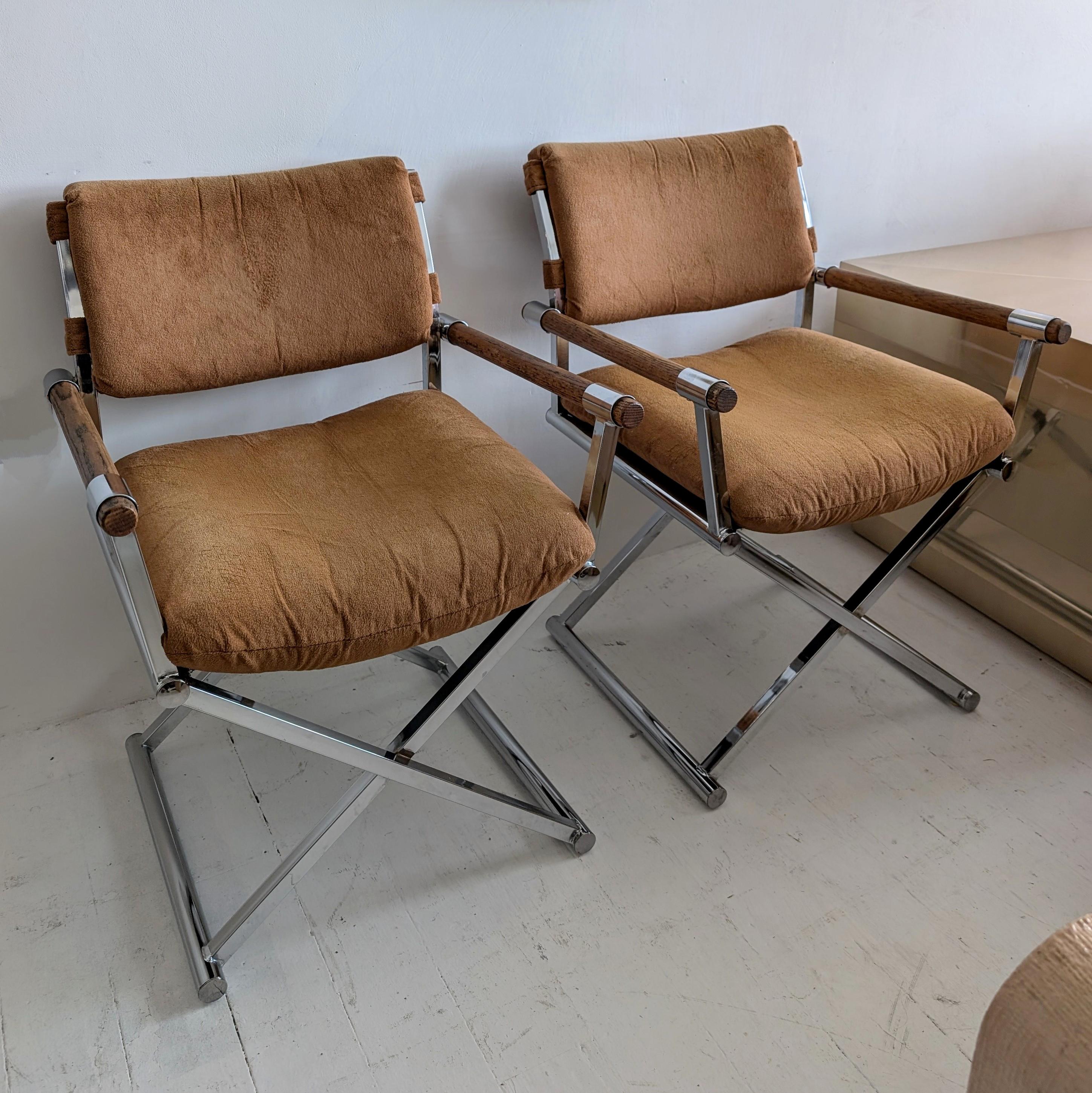 Vintage midcentury Milo Baughman-style chrome/oak director's chairs, 2 available 4
