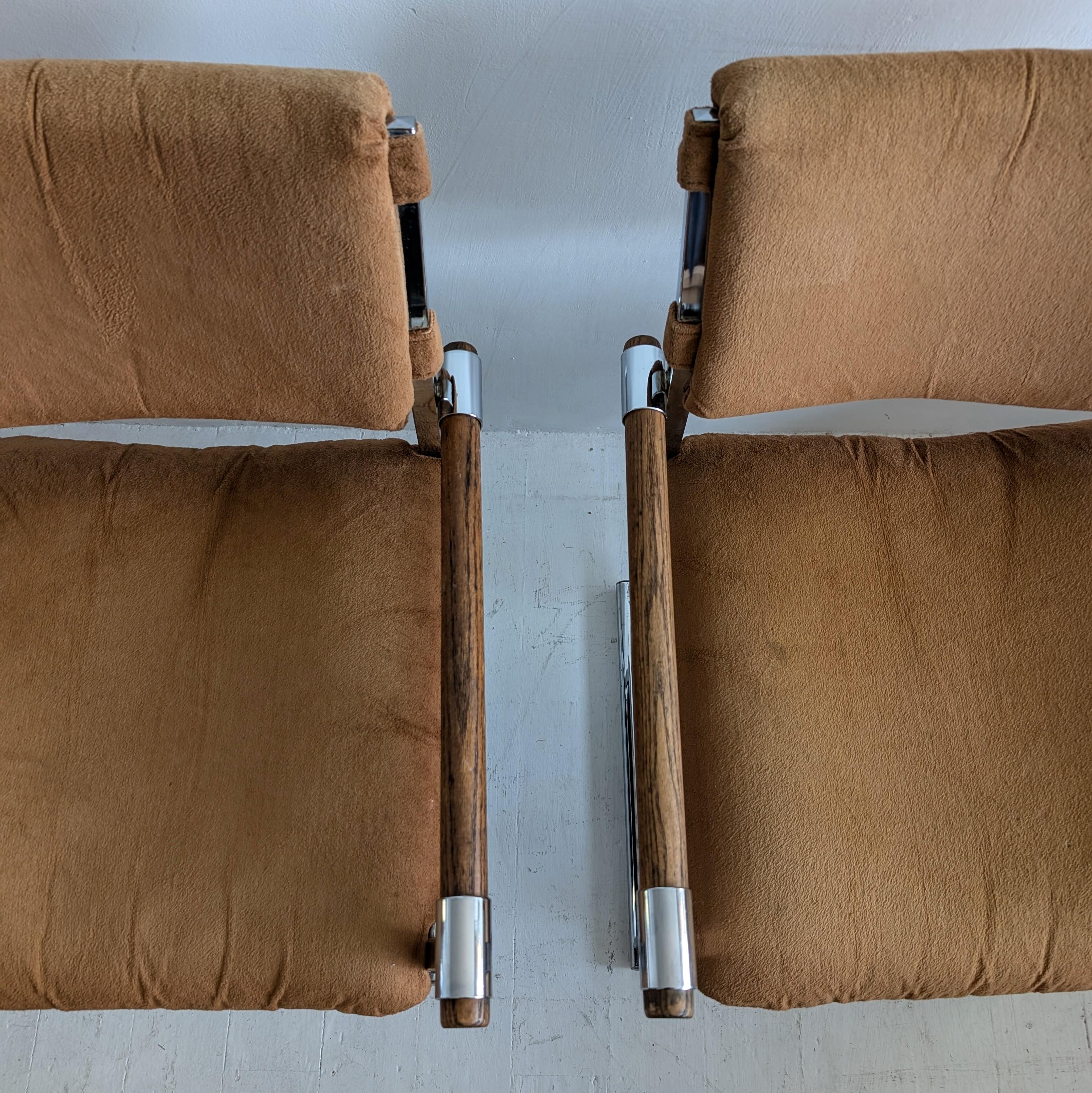 Vintage midcentury Milo Baughman-style chrome/oak director's chairs, 2 available 5
