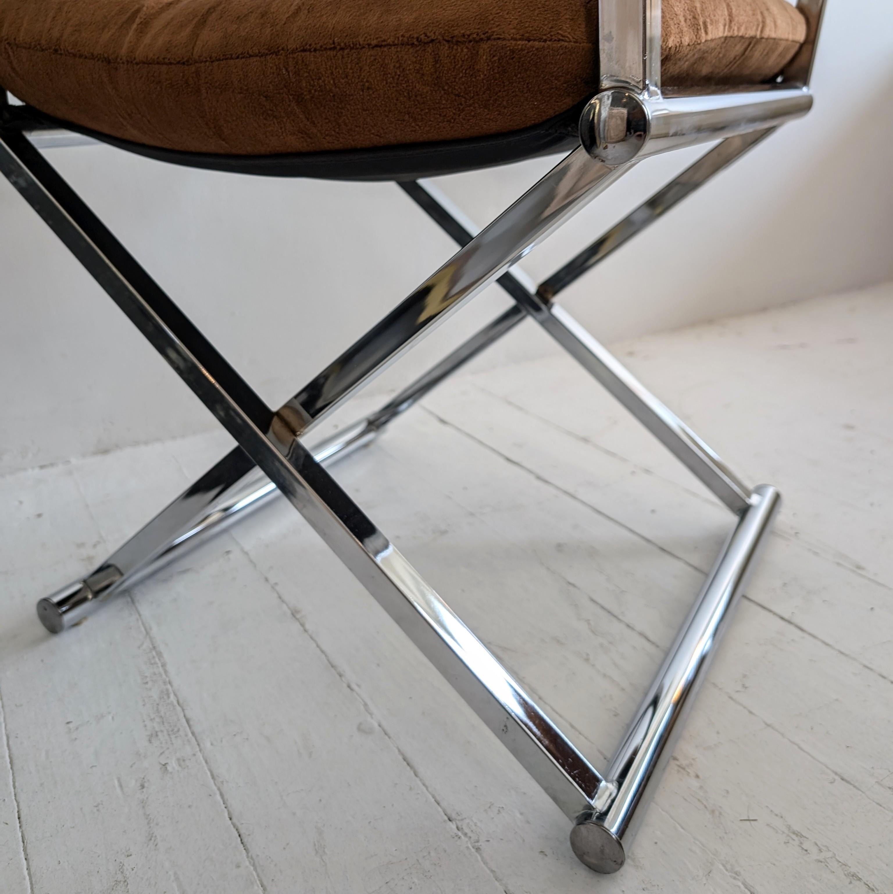 Vintage midcentury Milo Baughman-style chrome/oak director's chairs, 2 available 6