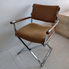 Vintage midcentury Milo Baughman-style chrome/oak director's chairs, 2 available