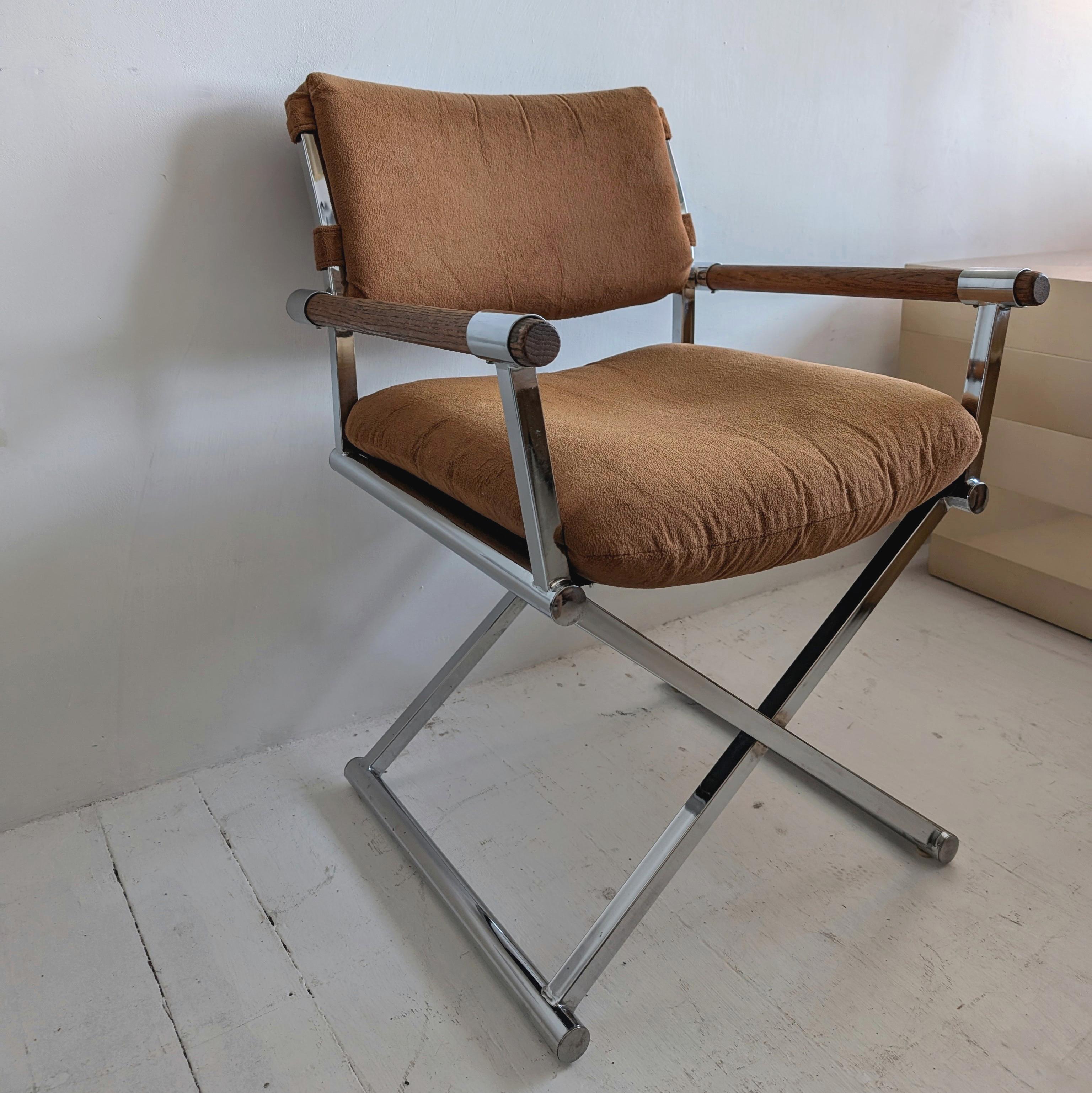 Mid-Century Modern Vintage midcentury Milo Baughman-style chrome/oak director's chairs, 2 available