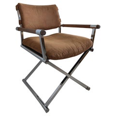 Vintage midcentury Milo Baughman-style chrome/oak director's chairs, 2 available