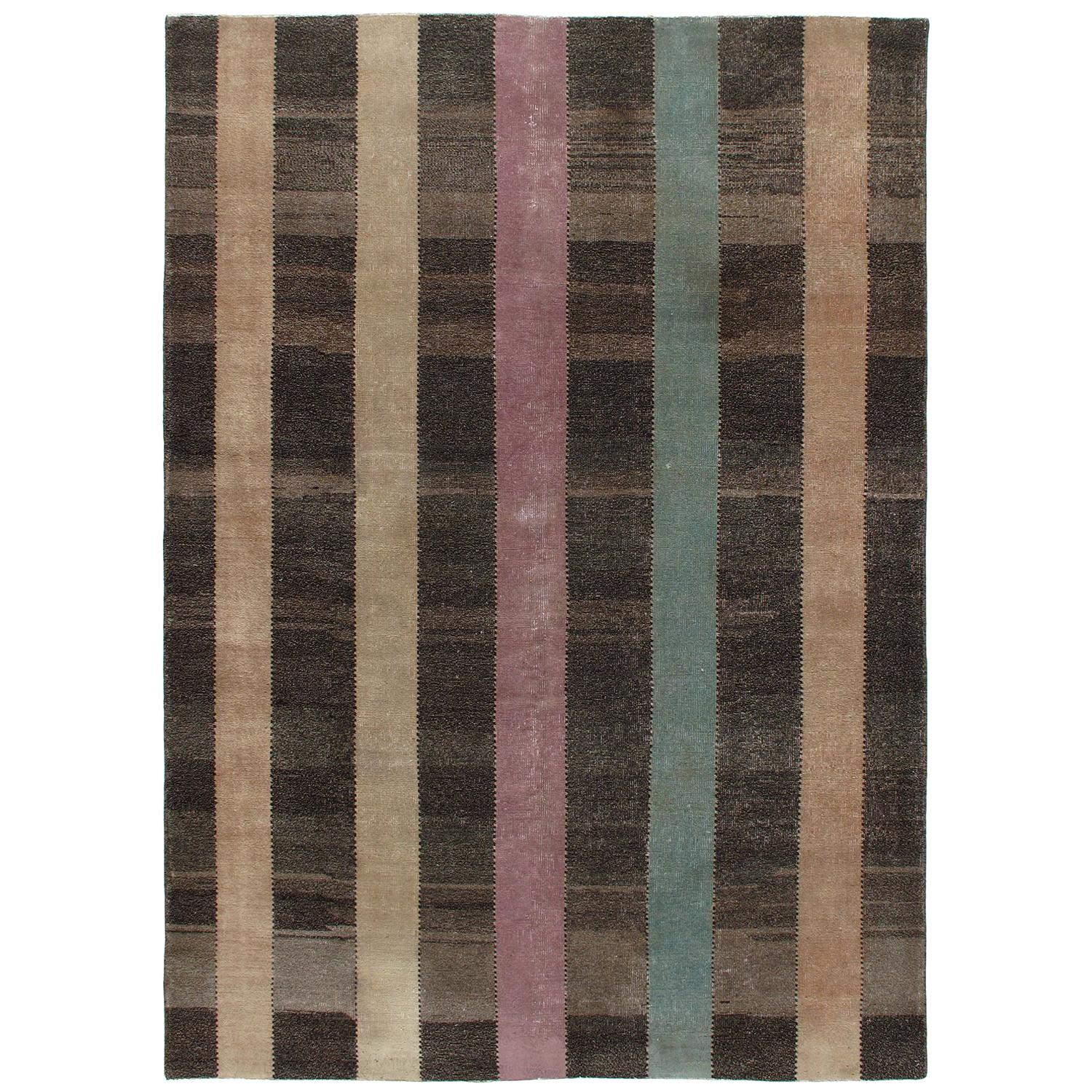 Vintage Midcentury Minimalist Flat-Weave Rug For Sale