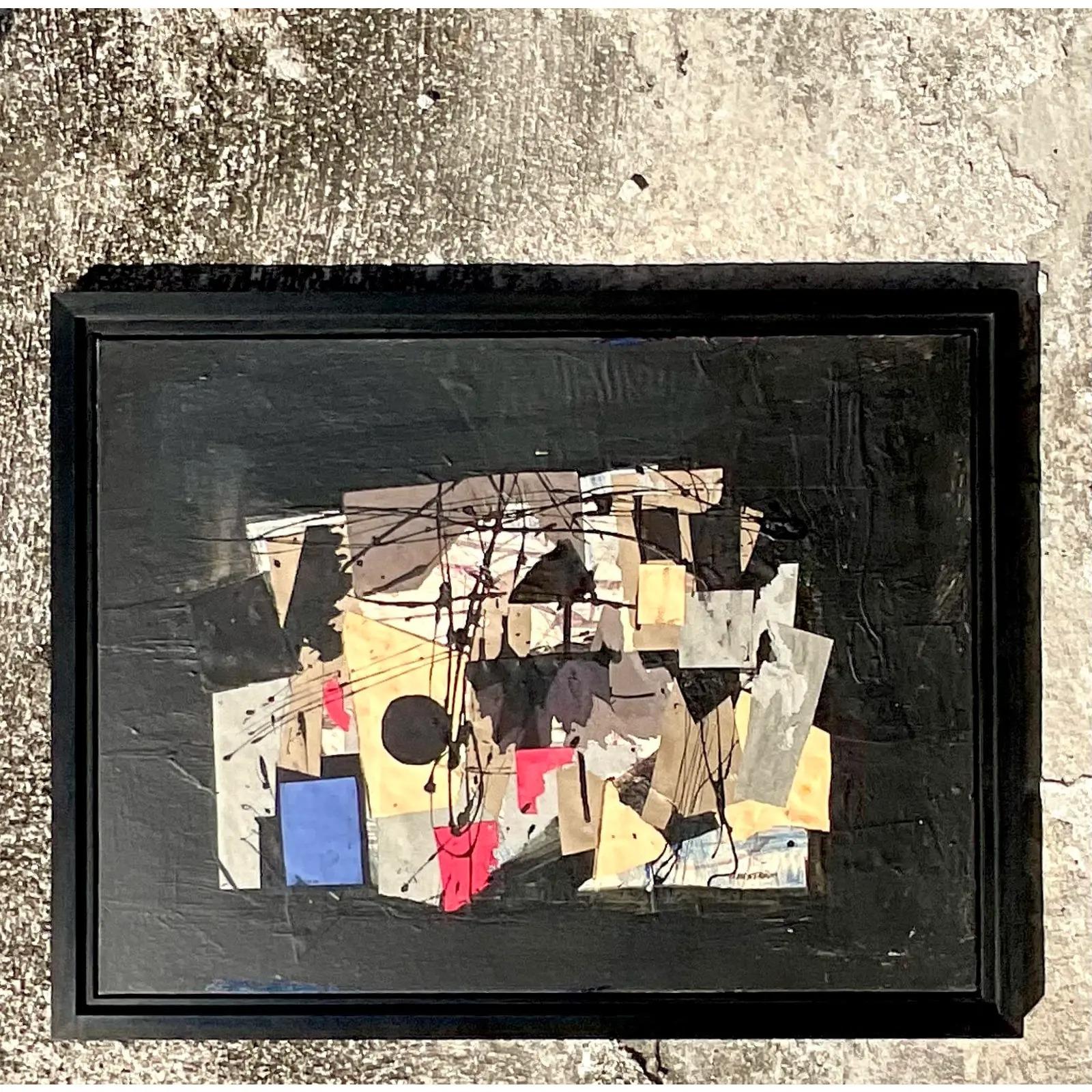An amazing signed vintage MCM original mixed media oil painting. A beautiful Abstract composition on board. Signed by the artist. Acquired from a Palm Beach estate.