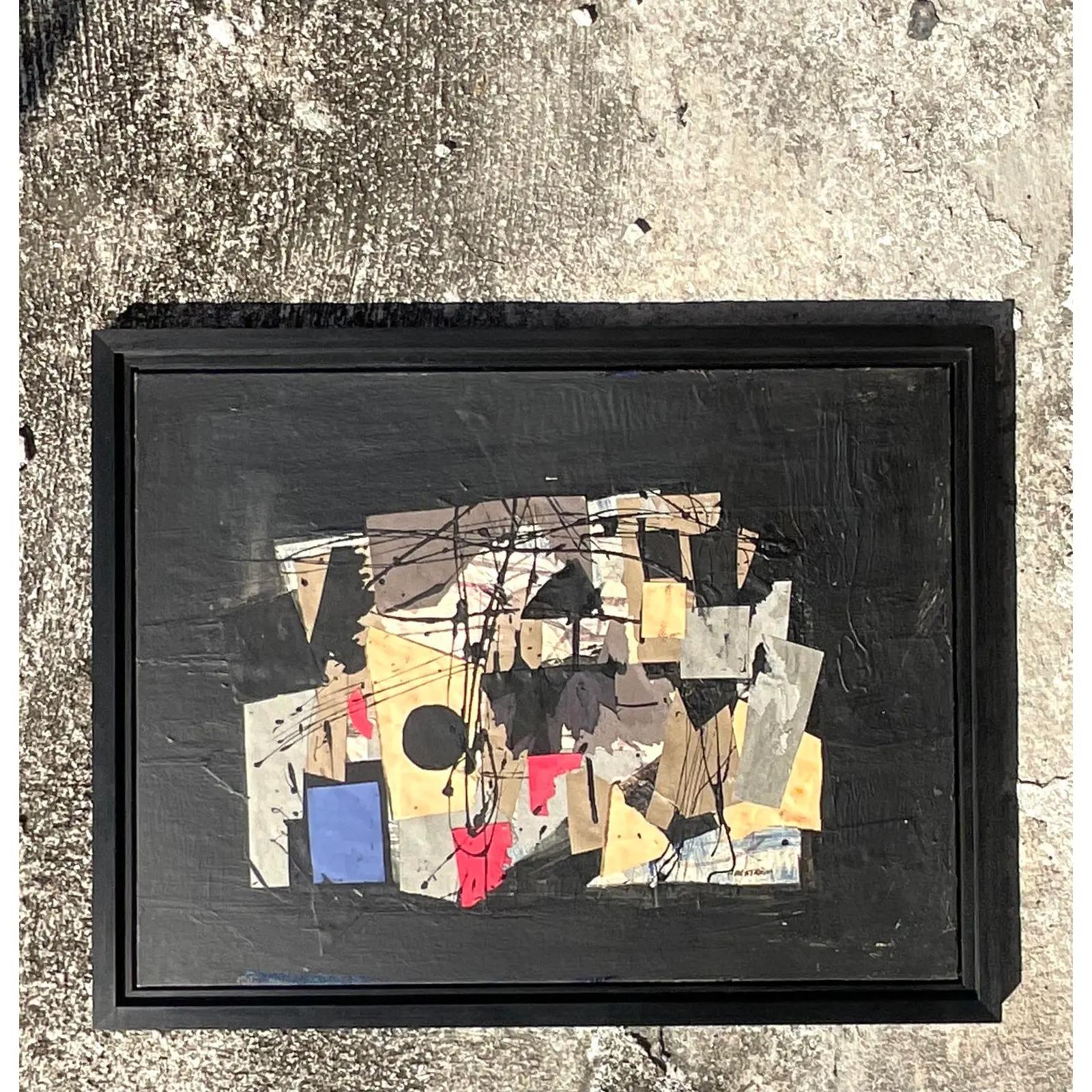 Vintage MidCentury Mixed Media Abstract Original Oil Painting on Board For Sale 1