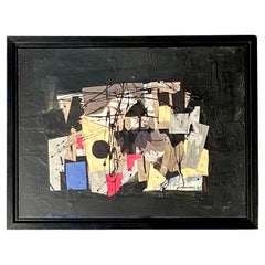 Vintage MidCentury Mixed Media Abstract Original Oil Painting on Board