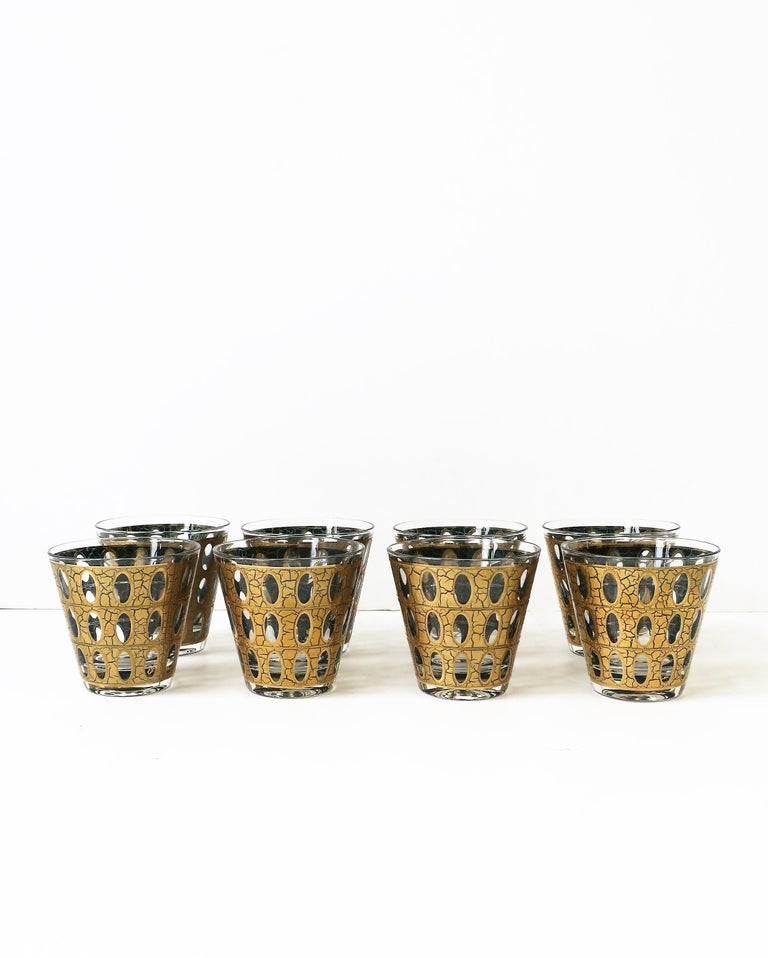 Mid-Century Modern Midcentury Modern Barware Gold Cocktail Rocks Glasses, ca. 1960s, Set 8 For Sale