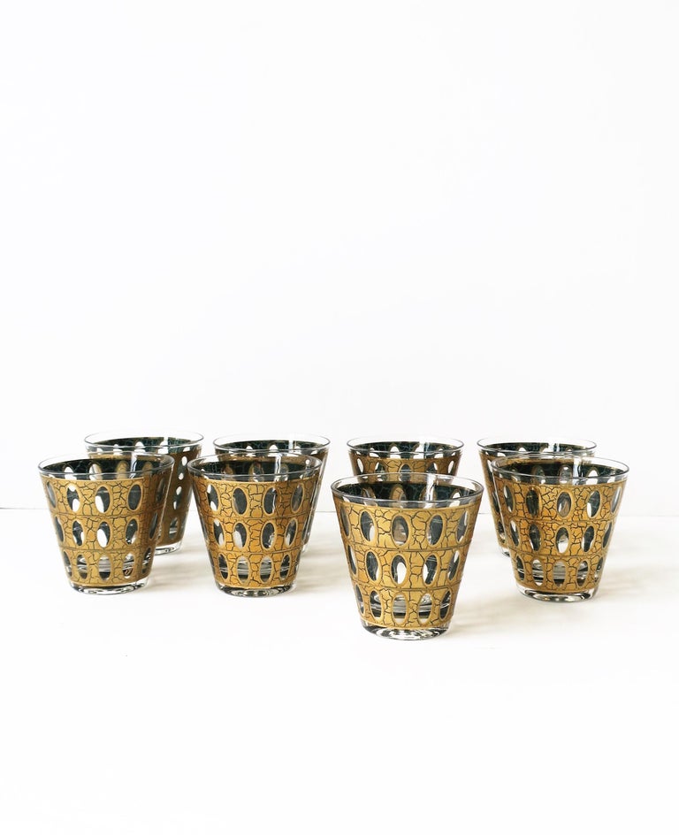 American Midcentury Modern Barware Gold Cocktail Rocks Glasses, ca. 1960s, Set 8 For Sale