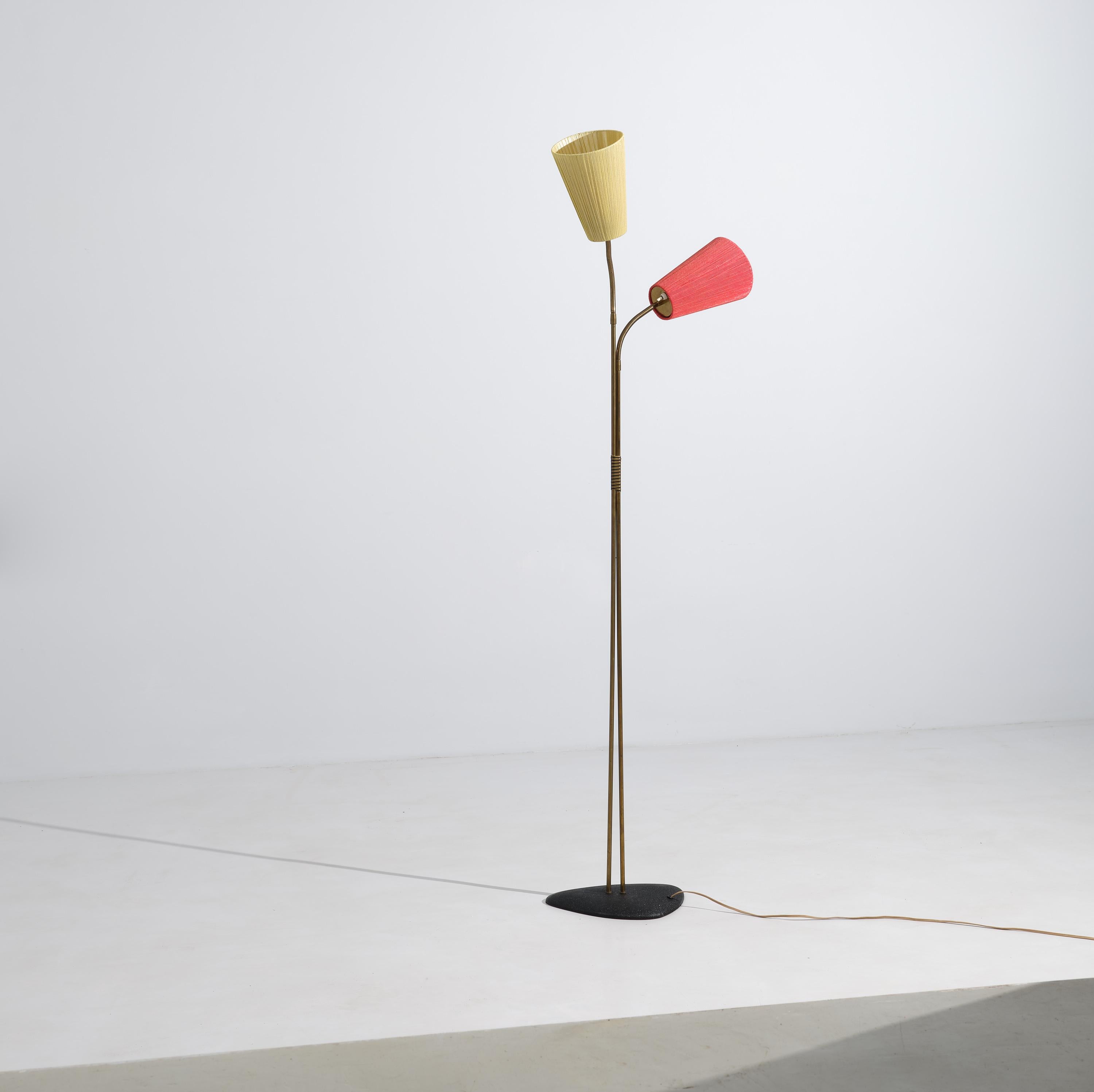 Vintage Mid-Century Modern Floor Lamp: Dual-Light Stand with Colored Diffusers For Sale 4