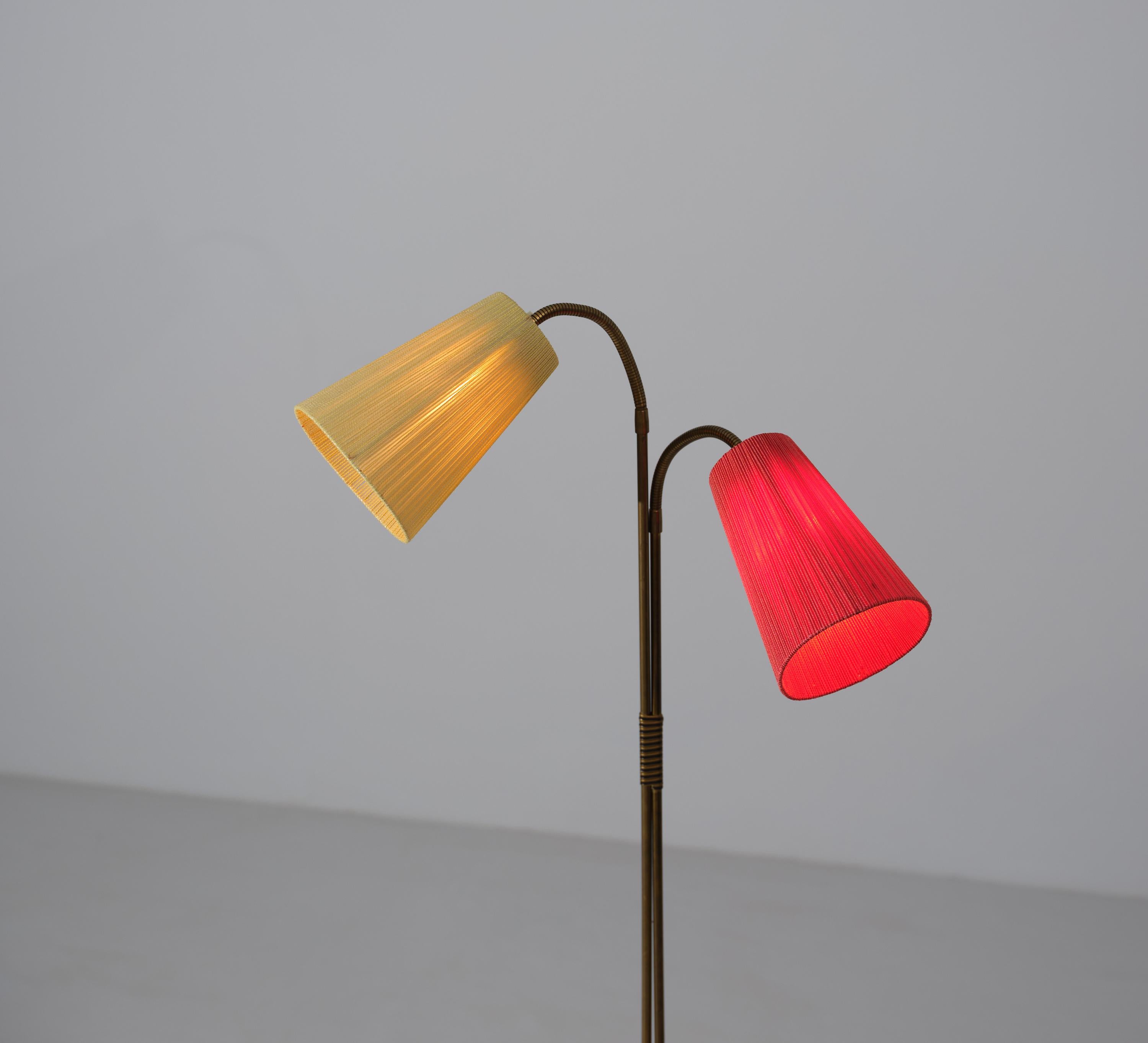 Mid-20th Century Vintage Mid-Century Modern Floor Lamp: Dual-Light Stand with Colored Diffusers For Sale