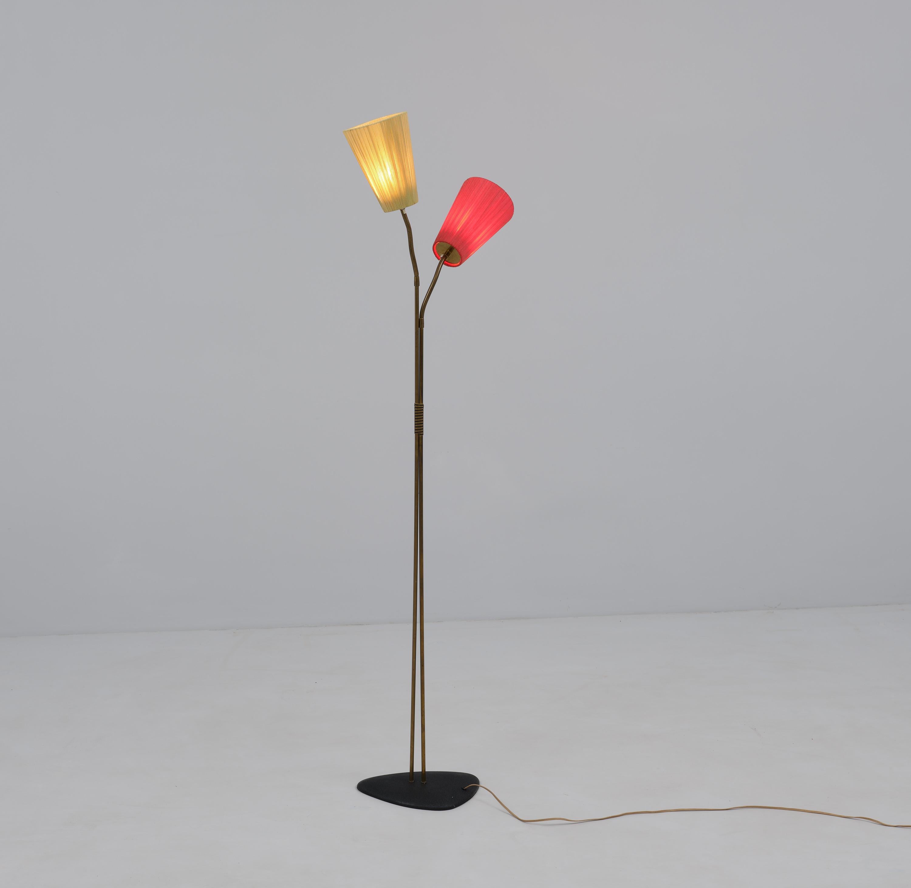 Vintage Mid-Century Modern Floor Lamp: Dual-Light Stand with Colored Diffusers For Sale 2