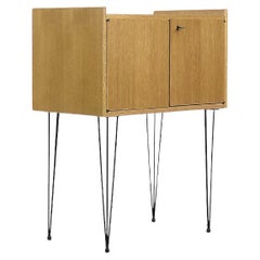 Vintage Midcentury Modern Scandinavian Teak Wood Cabinet with Metal Hairpin Legs