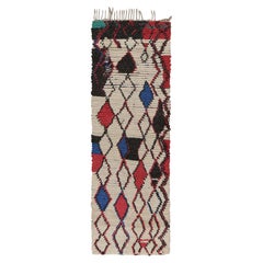 Tapis marocain vintage en laine rouge, beige et bleu du milieu du siècle dernier de Rug & Kilim