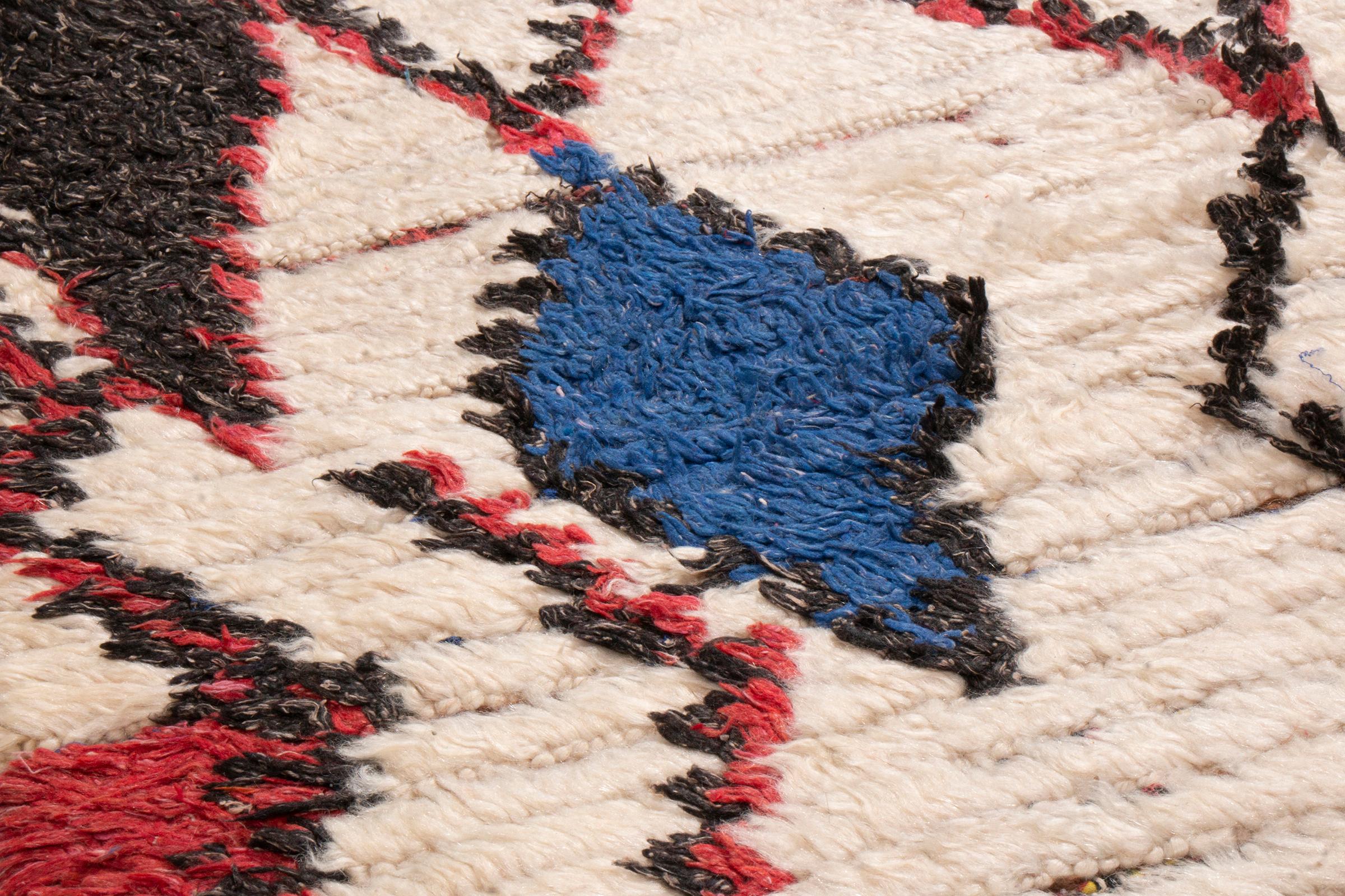 Hand-Knotted Vintage Midcentury Moroccan Beige Red and Blue Wool Rug by Rug & Kilim For Sale