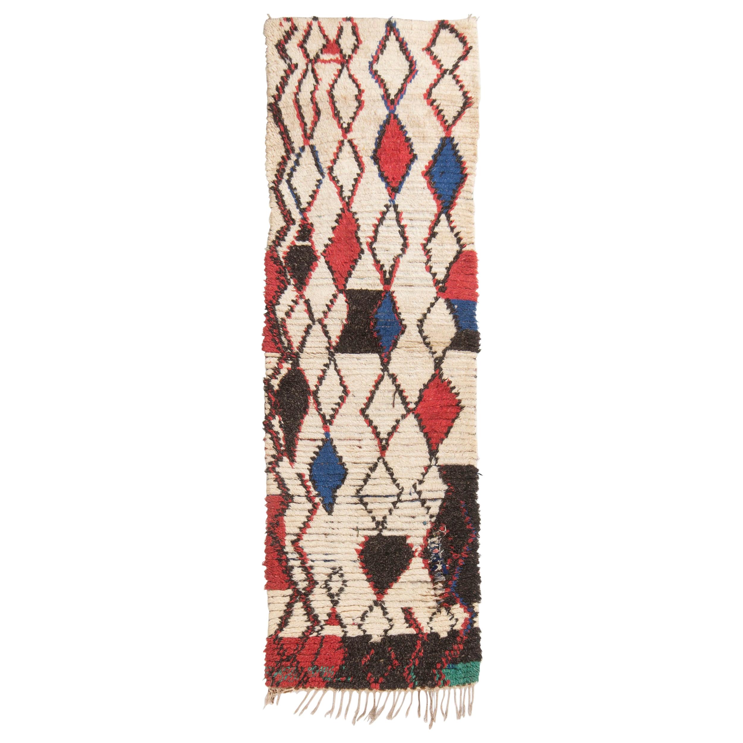 Vintage Midcentury Moroccan Beige Red and Blue Wool Rug by Rug & Kilim For Sale
