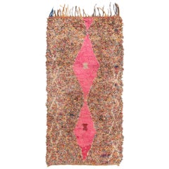 Vintage Midcentury Moroccan Berber Transitional Pink and Beige Wool Rug