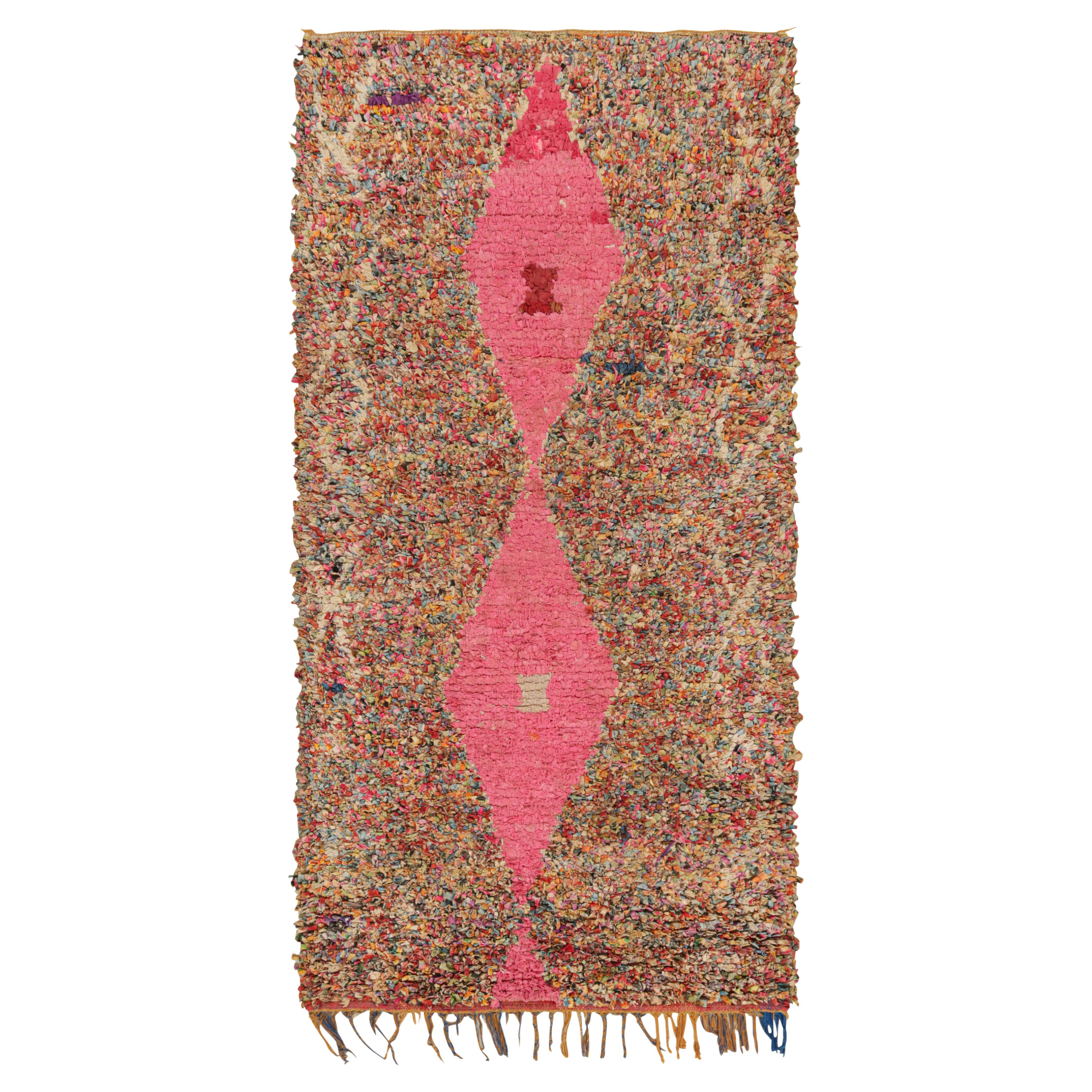 Vintage Midcentury Moroccan Berber Transitional Pink and Beige Wool Rug