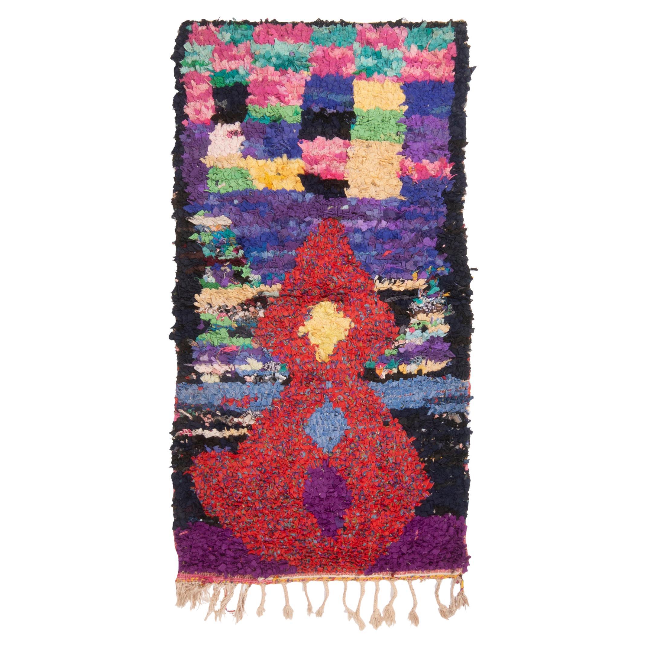 Vintage Midcentury Moroccan Red and Purple Fabric Rug Geometric by Rug & Kilim
